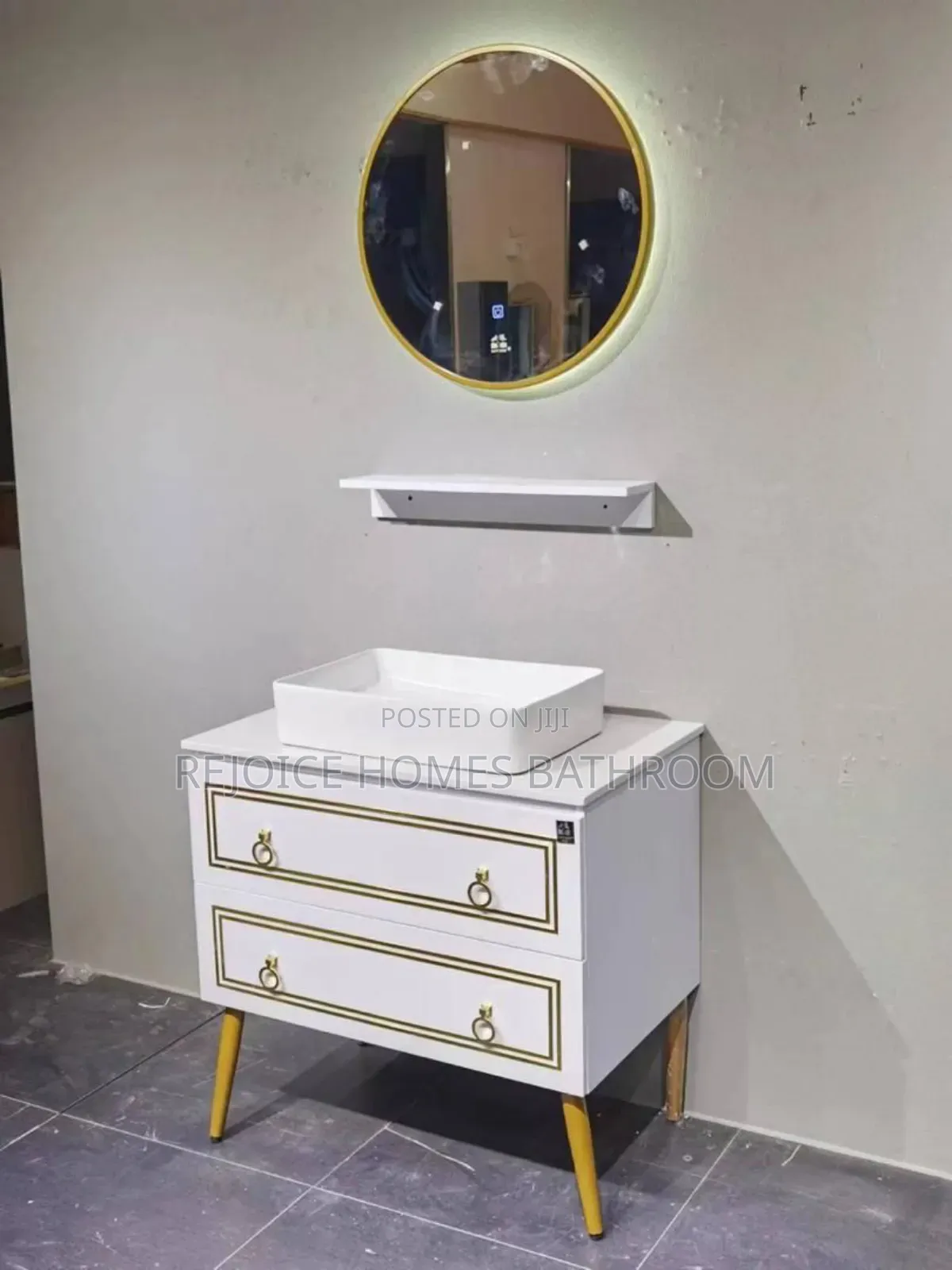 Luxury Bathroom Cabinet With Round Led Mirror Shelve