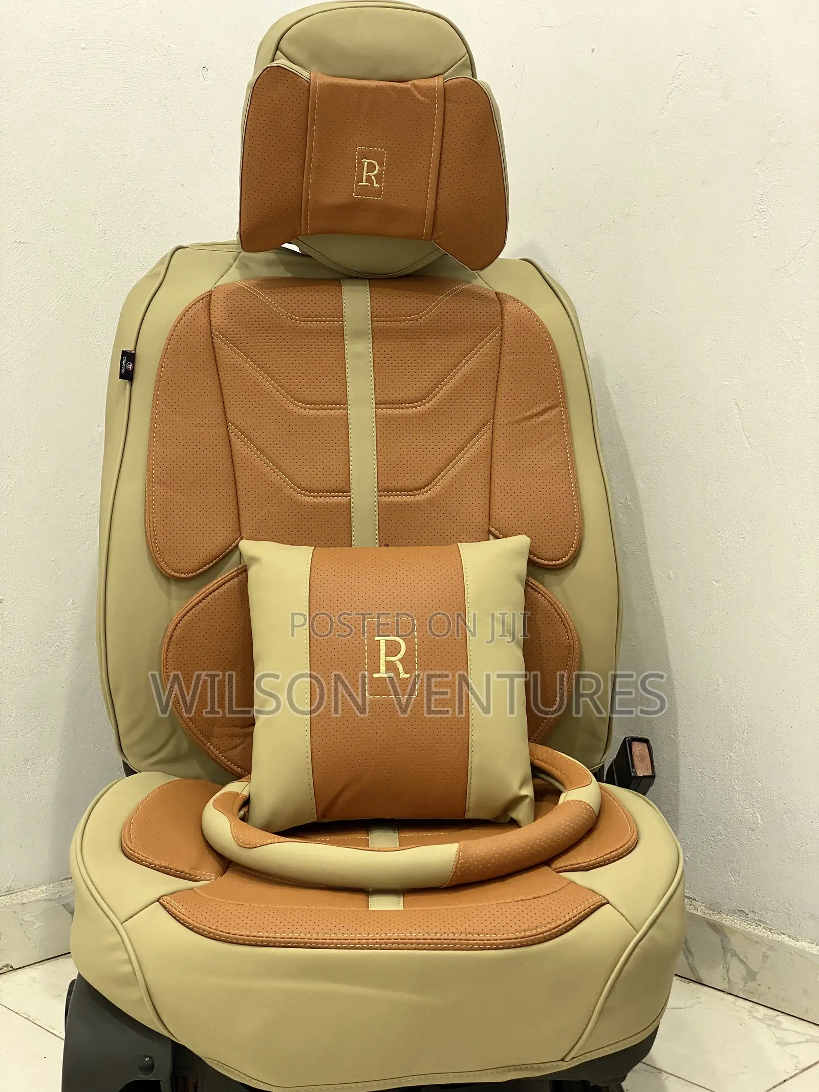 Cream and Orange Color R Power Car Seat Cover