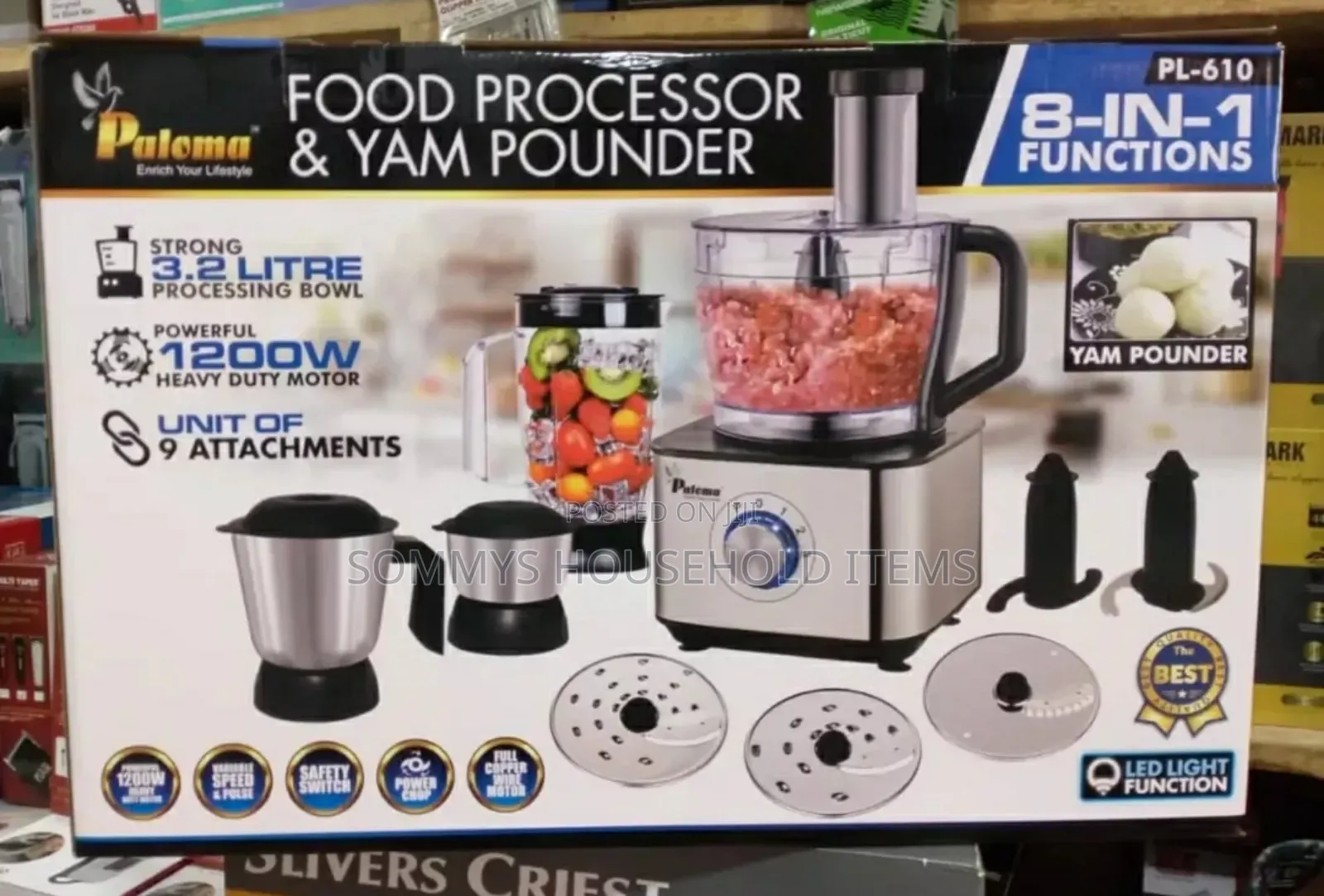 Paloma Food Processor Yam Pounder (8in1 Function - 1200w)