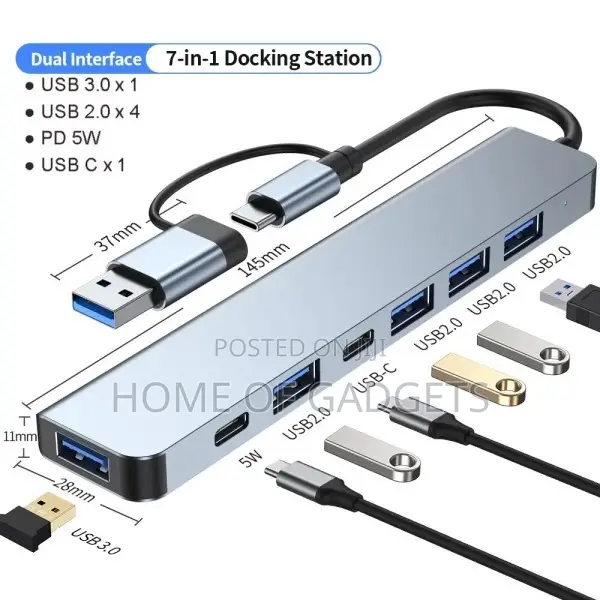Aluminum 7 in 1 Usb Hub With Type C