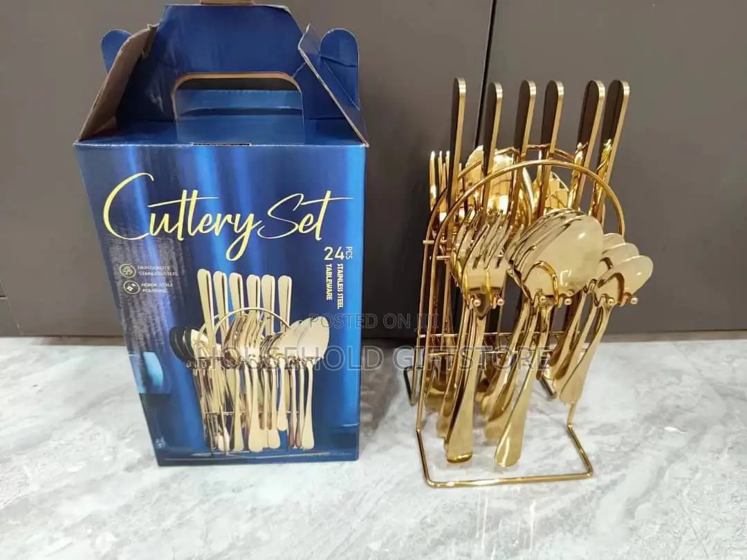 24pcs Polished Golden Cutlery Set