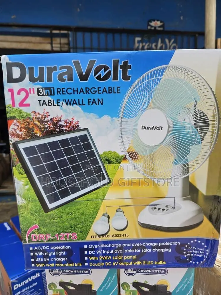 Duravolt Rechargeable Fan With Solar Panel and Bulb