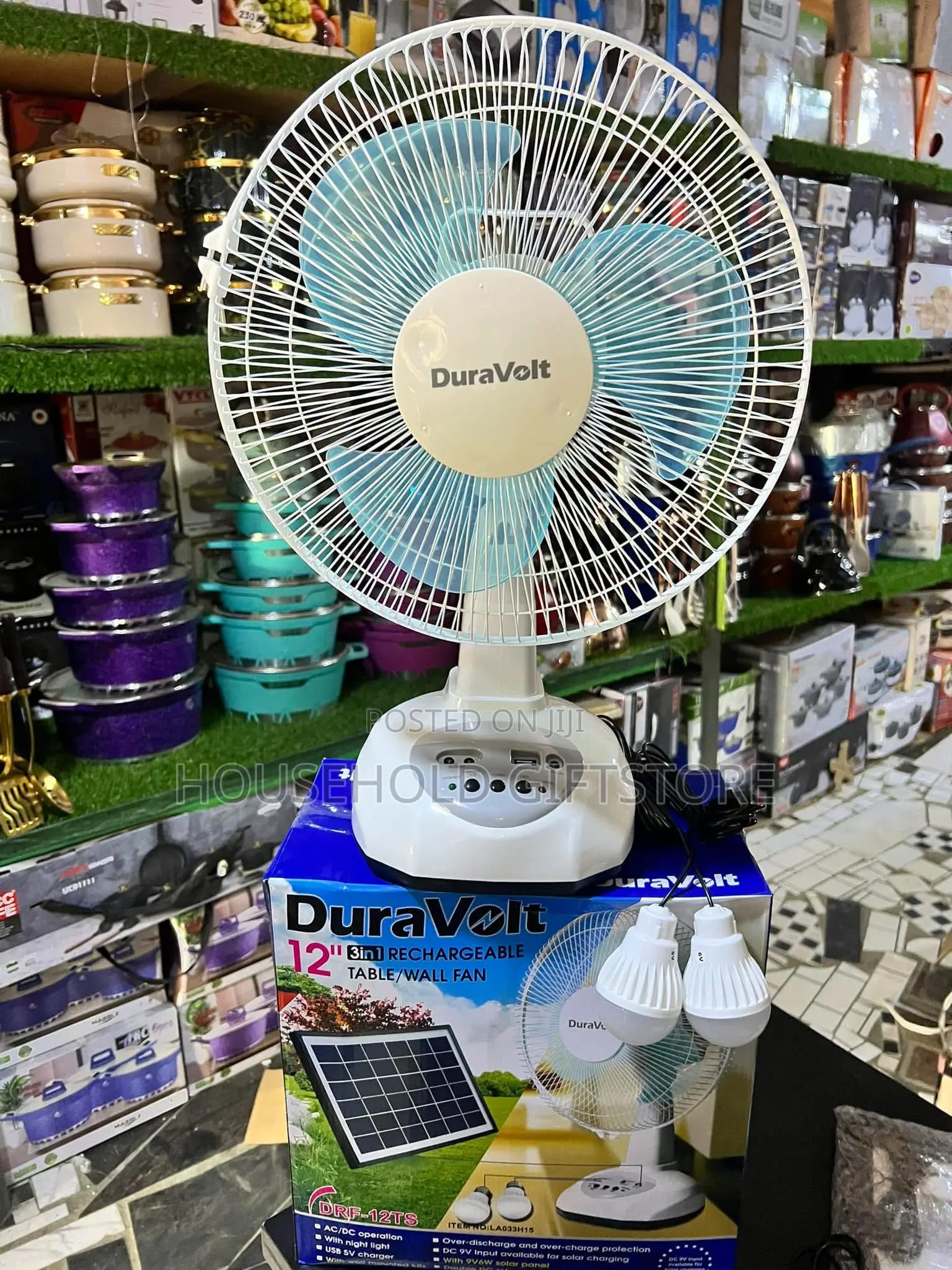 Duravolt Rechargeable Fan With Solar Panel and Bulb