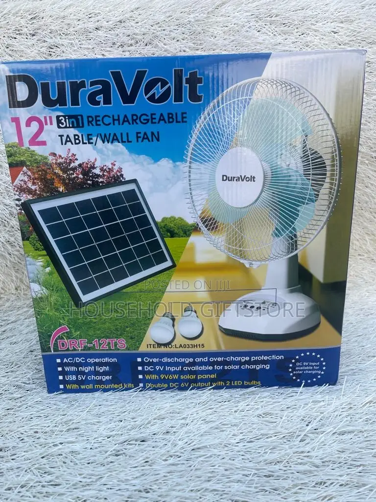 Duravolt Rechargeable Fan With Solar Panel and Bulb