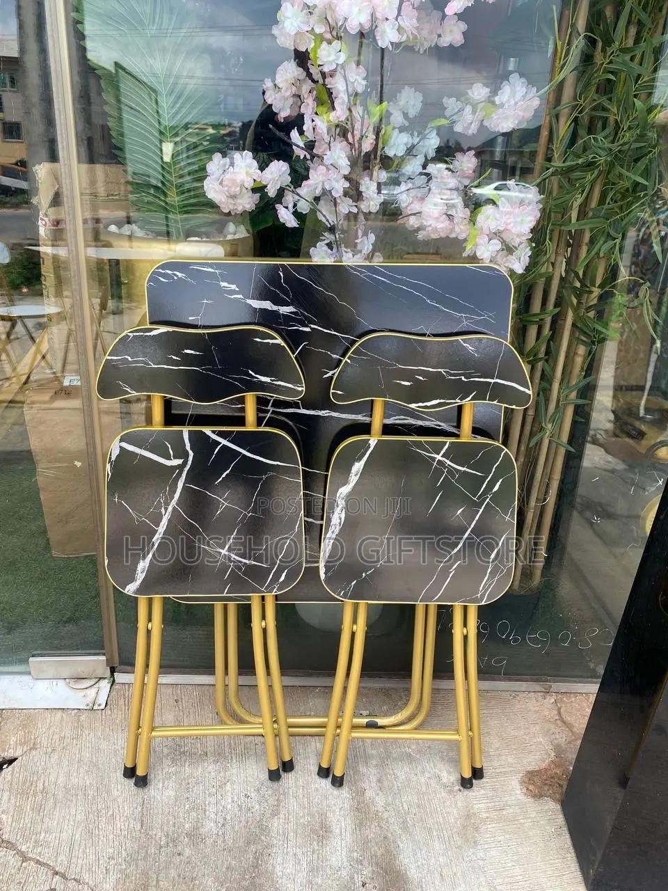 Marble Design Foldable Table and 2 Chair