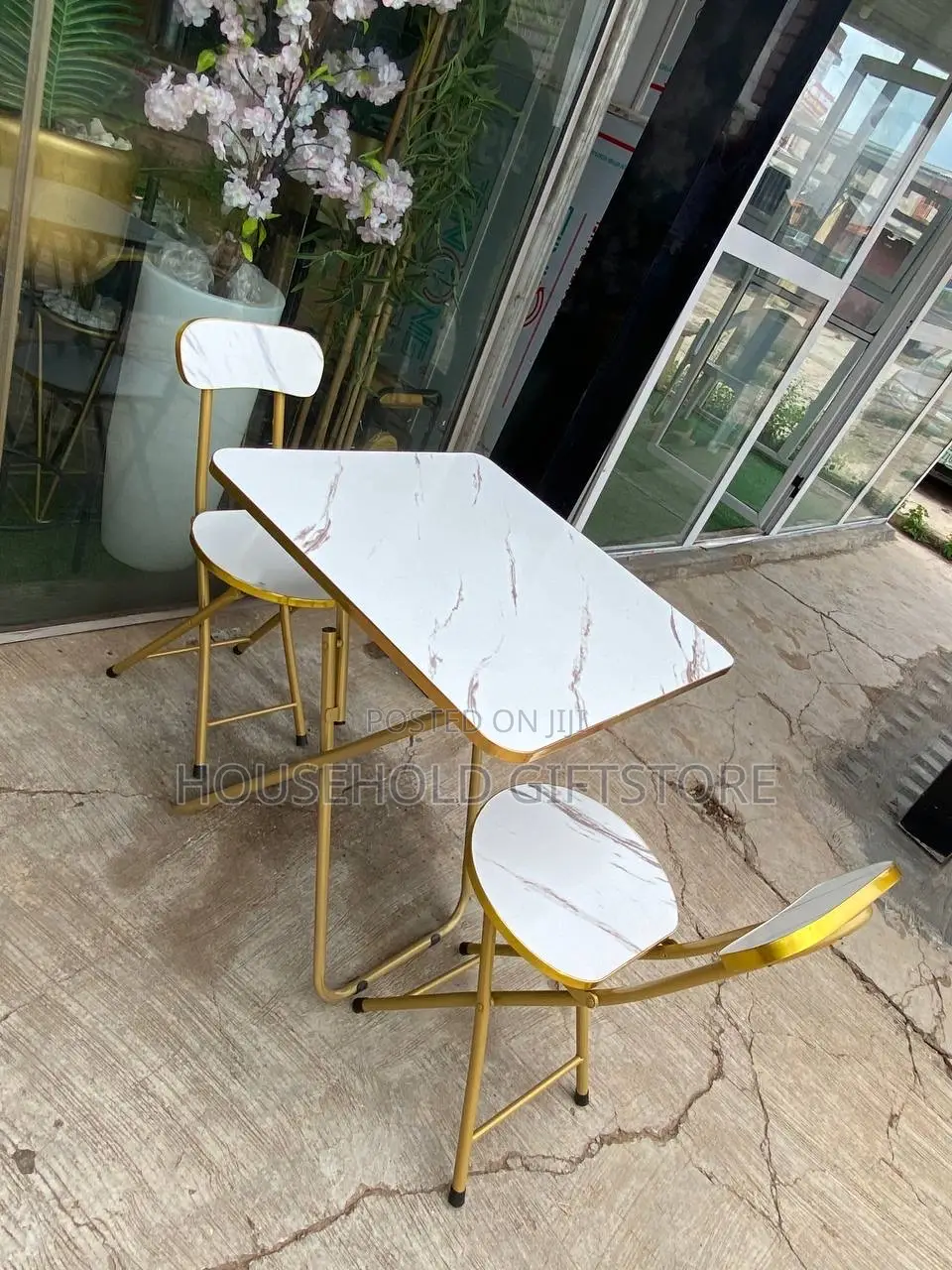 White Marble Design Foldable Table and 2 Chair