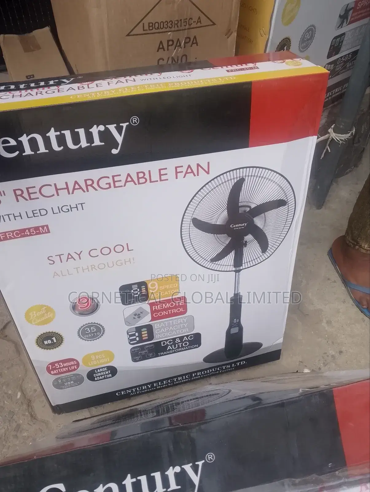 Century 18" Rechargeable Fan With Led Light