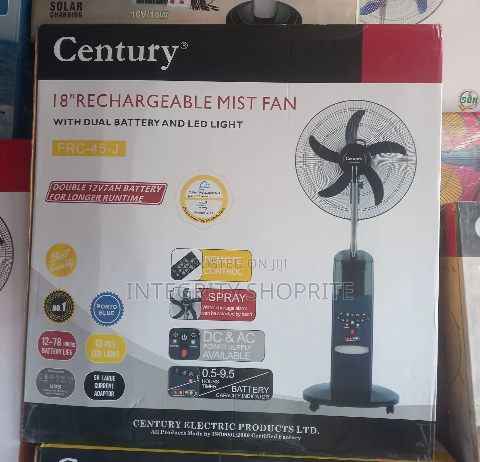 Century 18"Rechargeable Mist Fan Light FRC-45-J