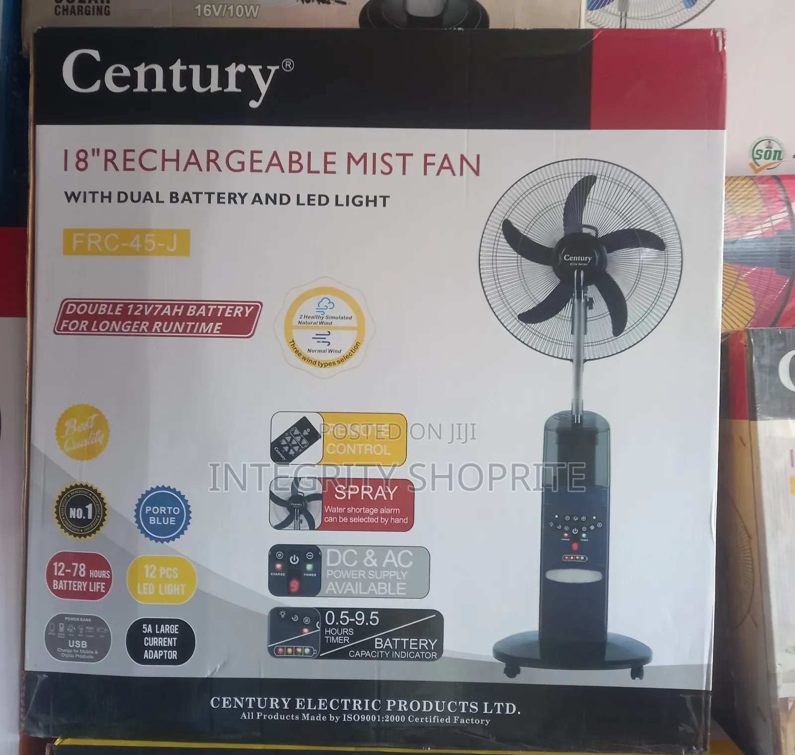 Century 18"Rechargeable Mist Fan Light FRC-45-J