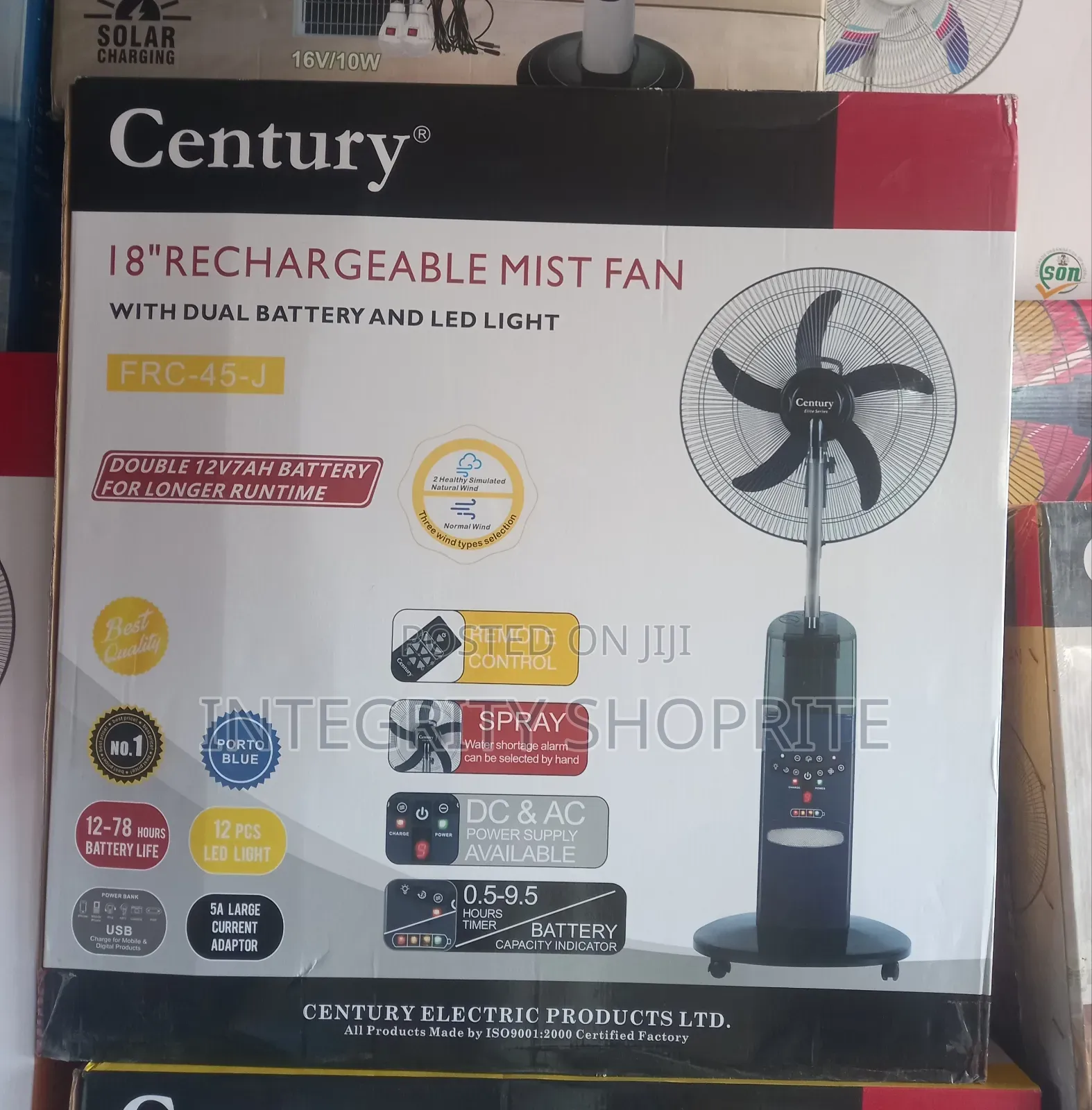 Century 18"Rechargeable Mist Fan Light FRC-45-J