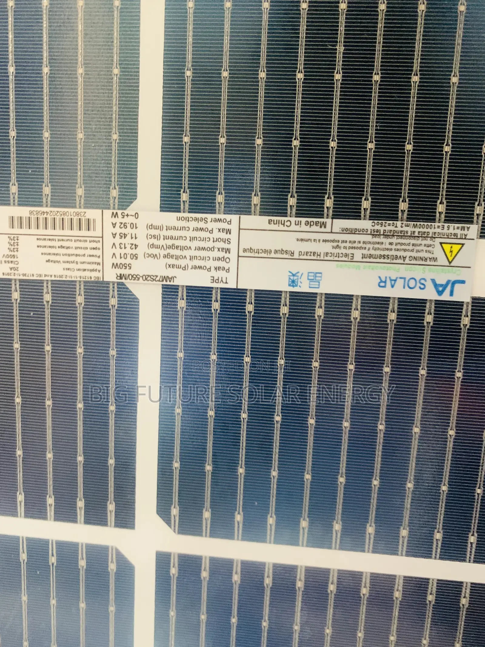 550watts Ja Solar Bificial Panel 144c