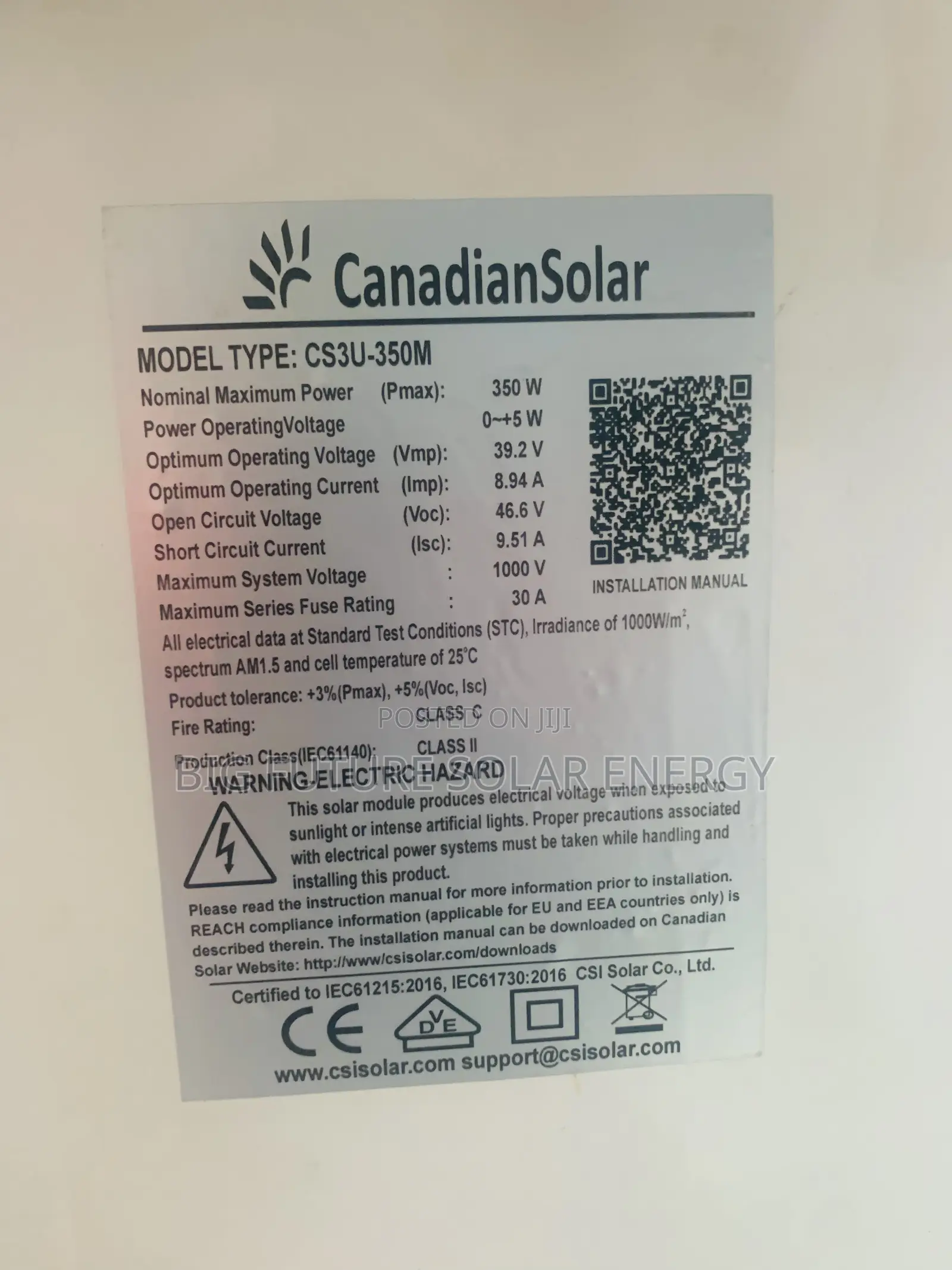 350watts Canadian Poly Solar Panel 60c