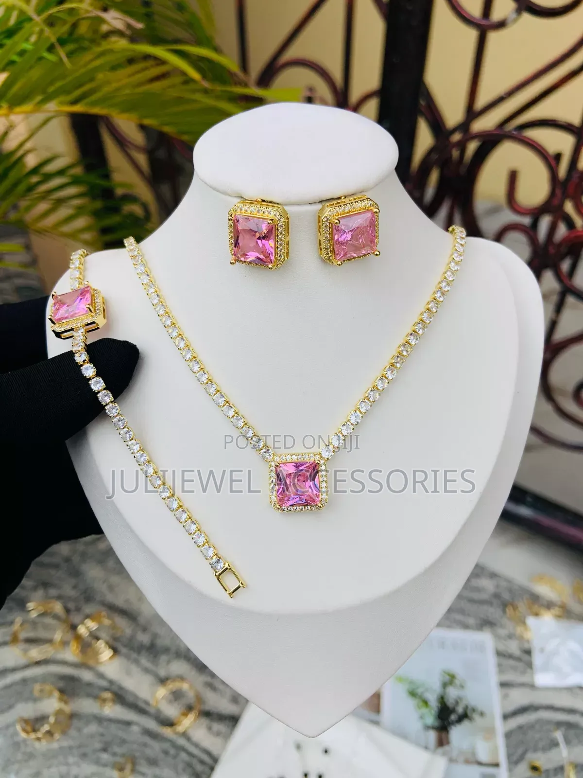 Zirconia Ladies Set of Necklace, Earrings and Bracelet