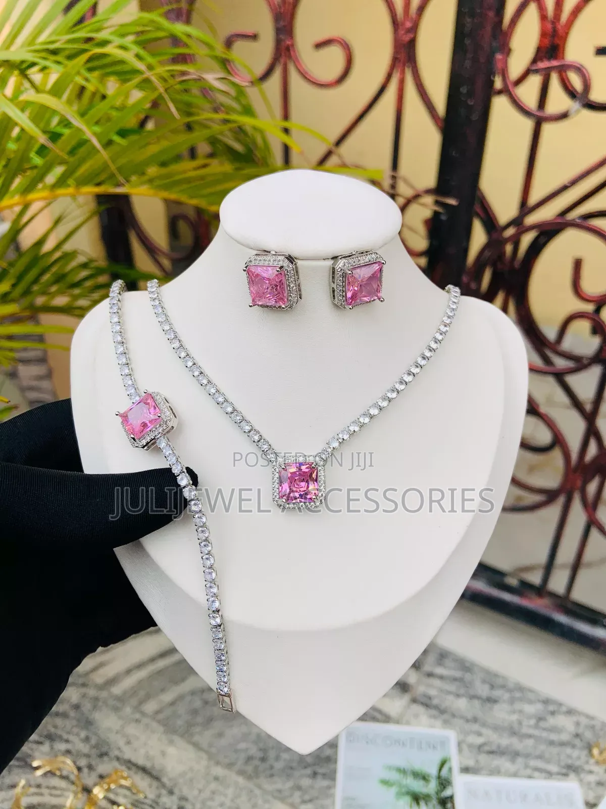 Zirconia Ladies Set of Necklace, Earrings and Bracelet