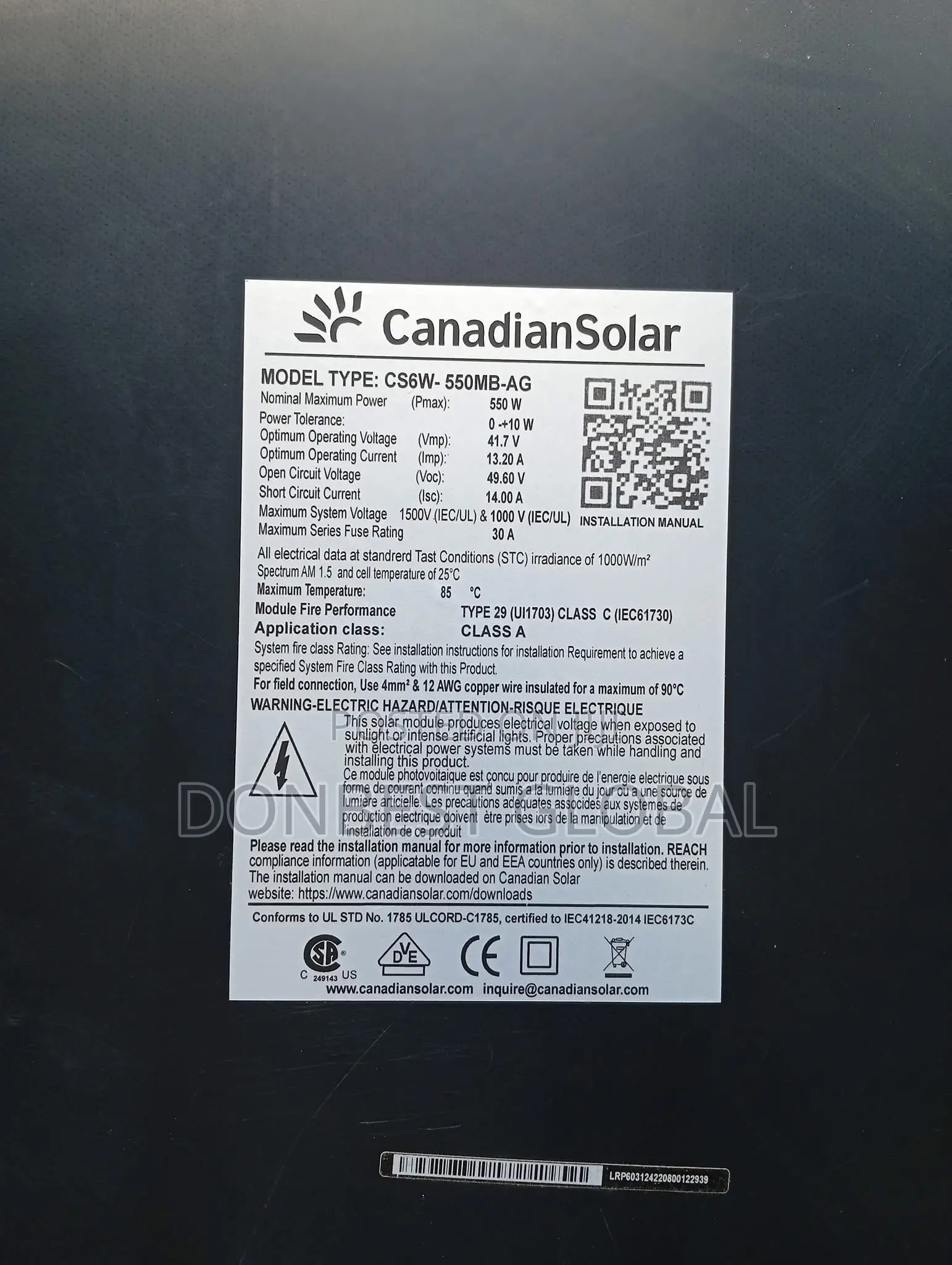 550watts Solar Panels Mono Canada All Black