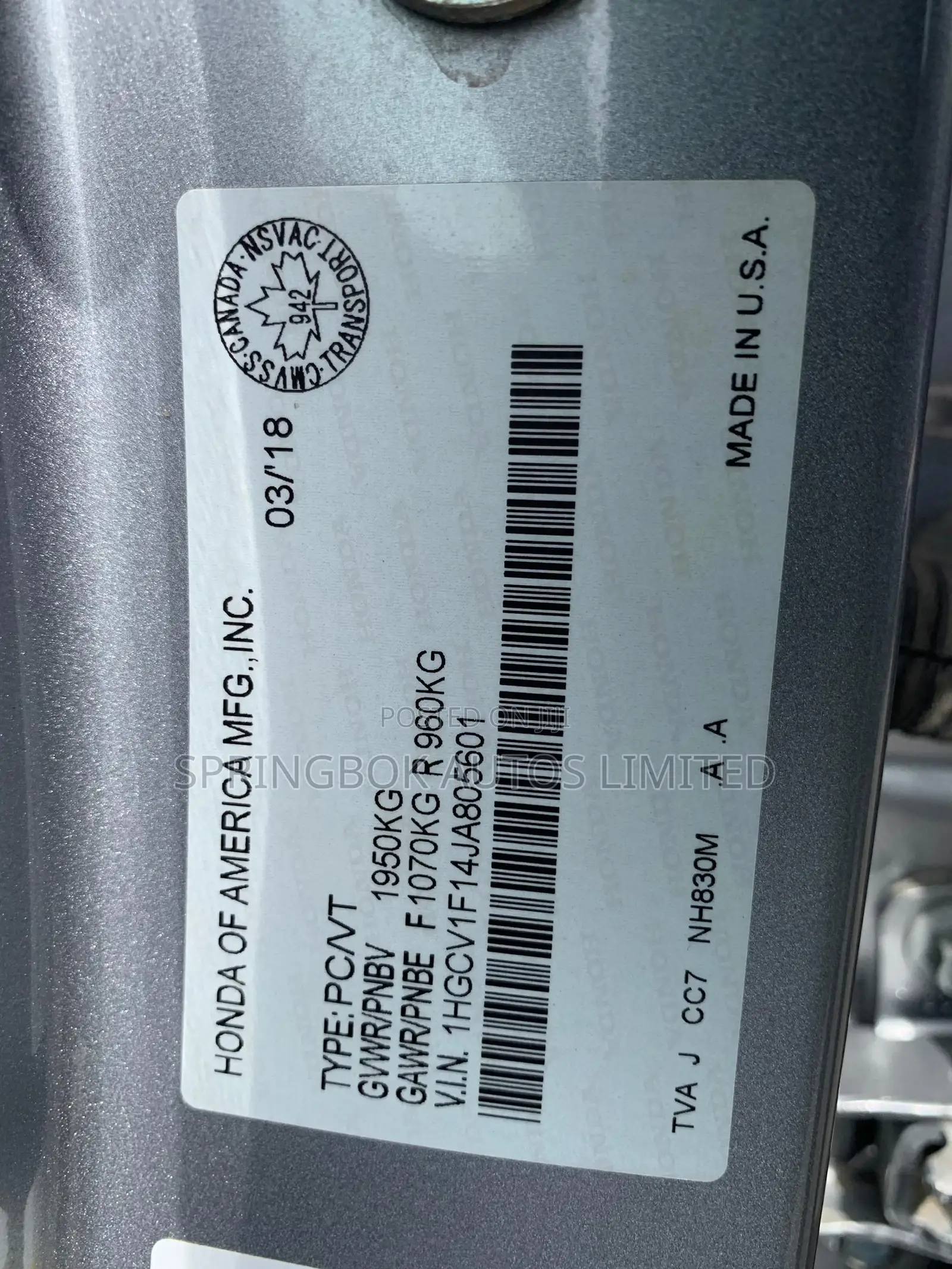 Honda Accord EX 2018 Silver