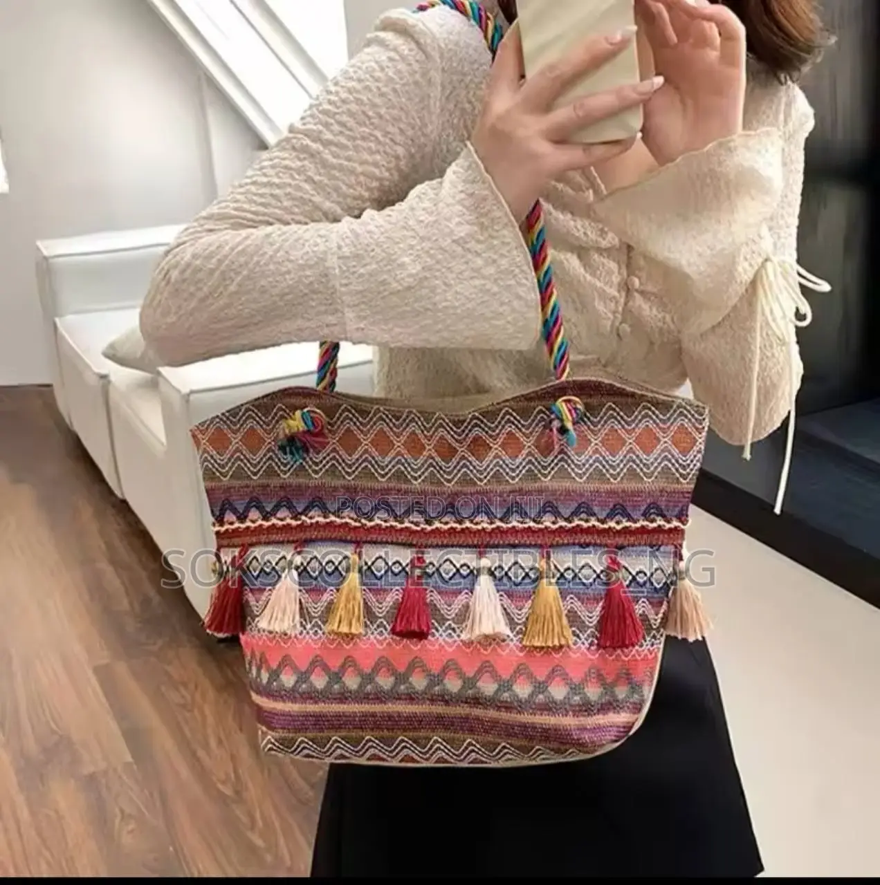 Female Shoulder Bag Simple Zipper Handbag Ethnic Style Canva