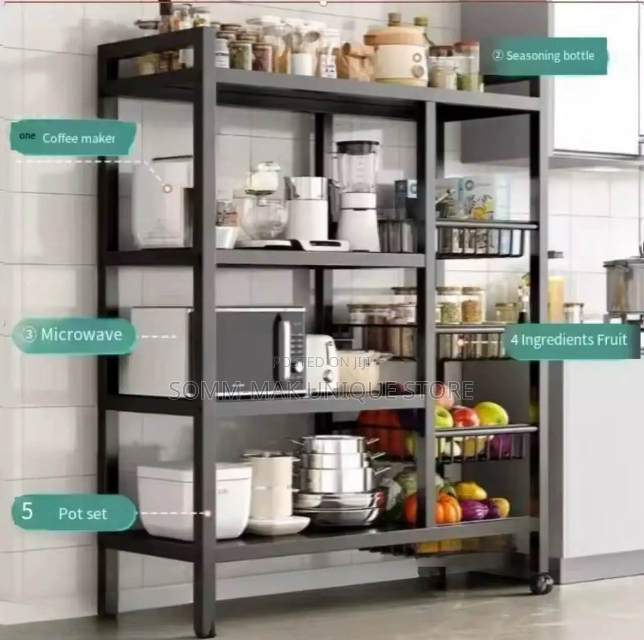 Kitchen Vegetable and Fruit Storage Rack With Wheels