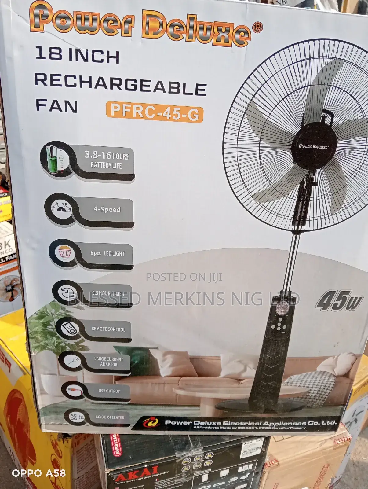 Power Deluxe Rechargeable Fan 18"