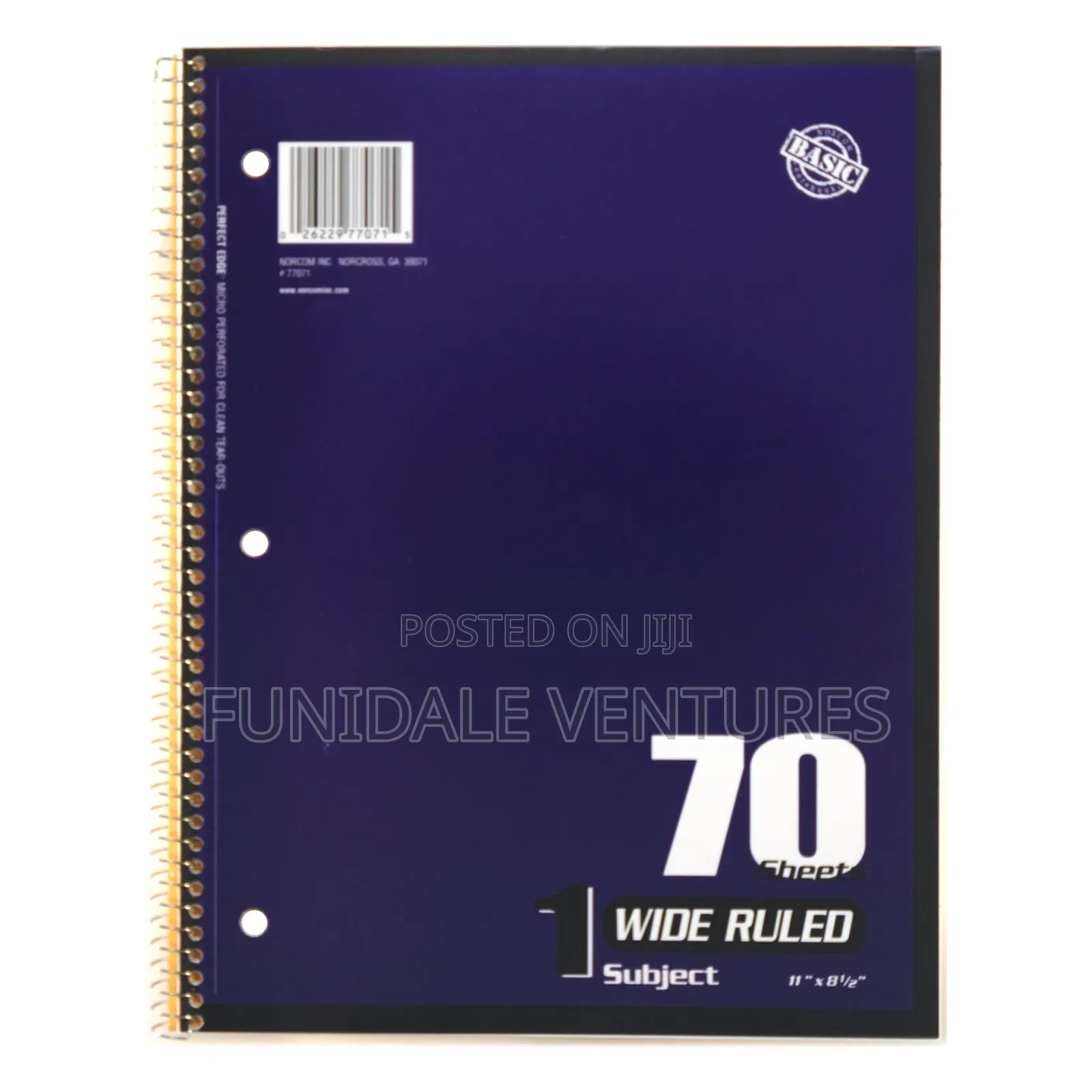 Norcom 70 Sheets Wide Ruled Spiral Notebook