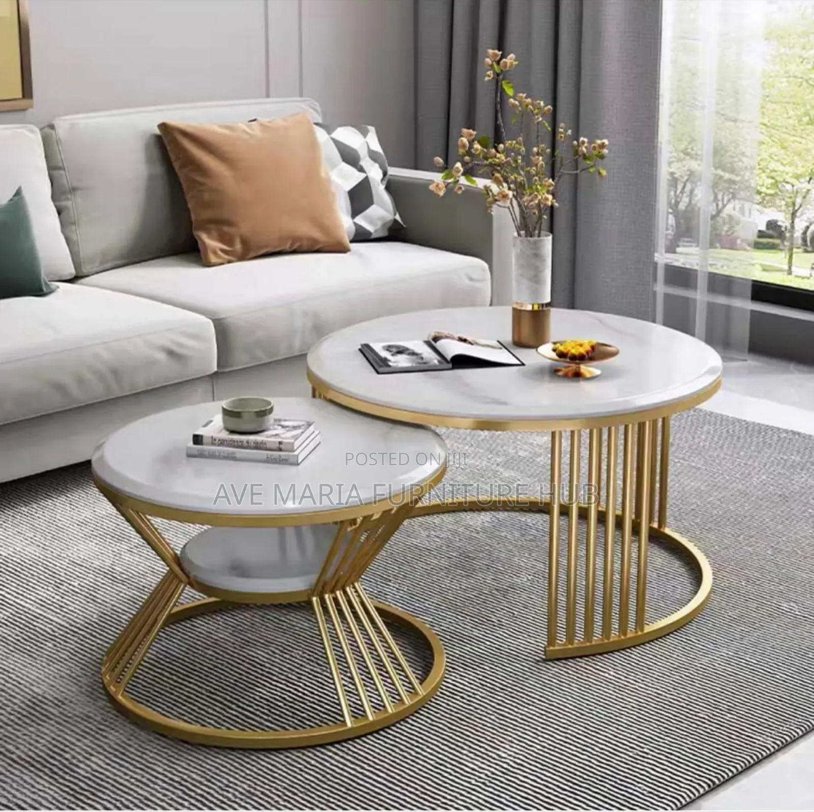 Marble Center Table and Side Stool.