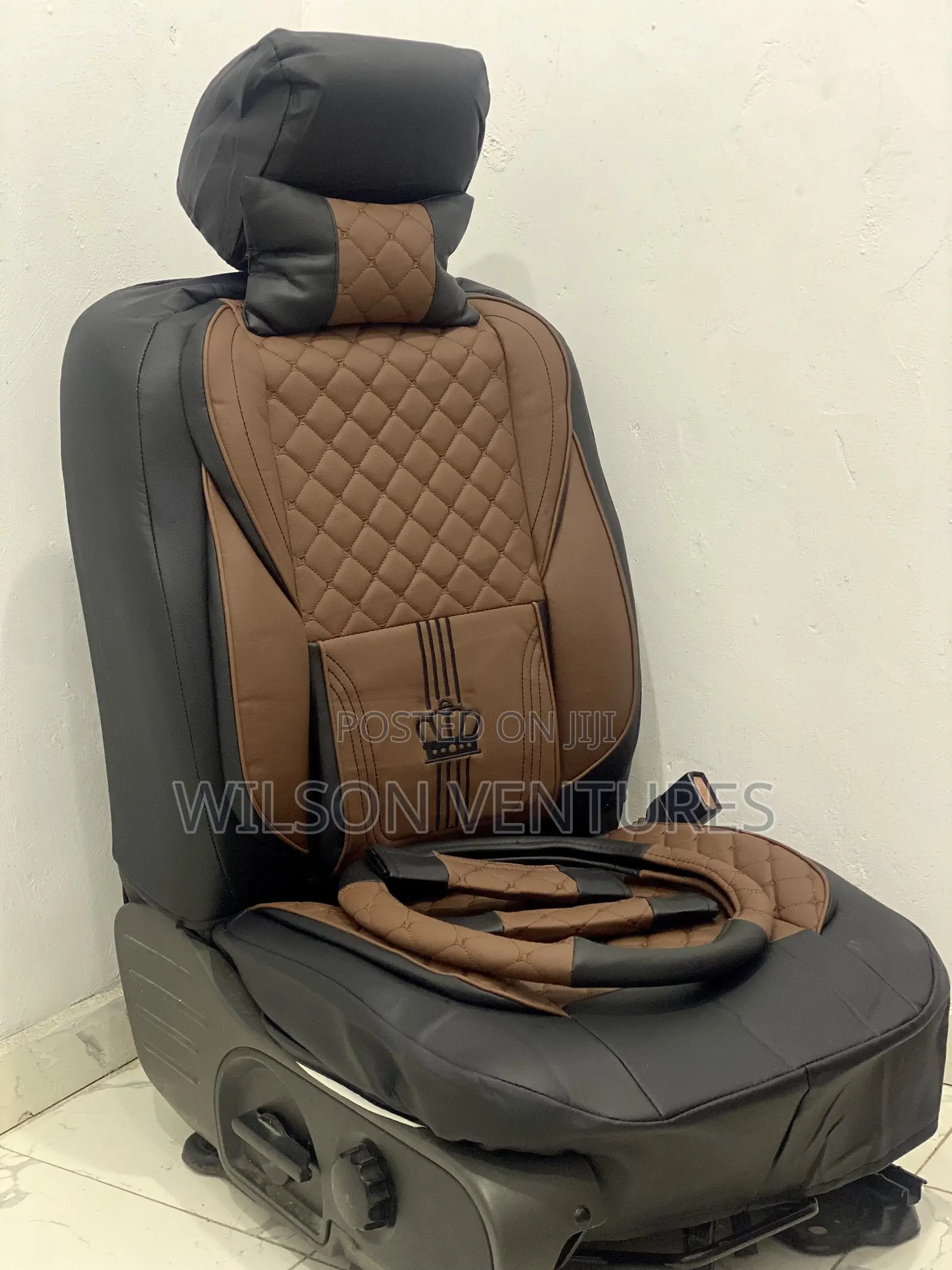 Brown Black Universal Leather Seat Cover for All 5 Seater