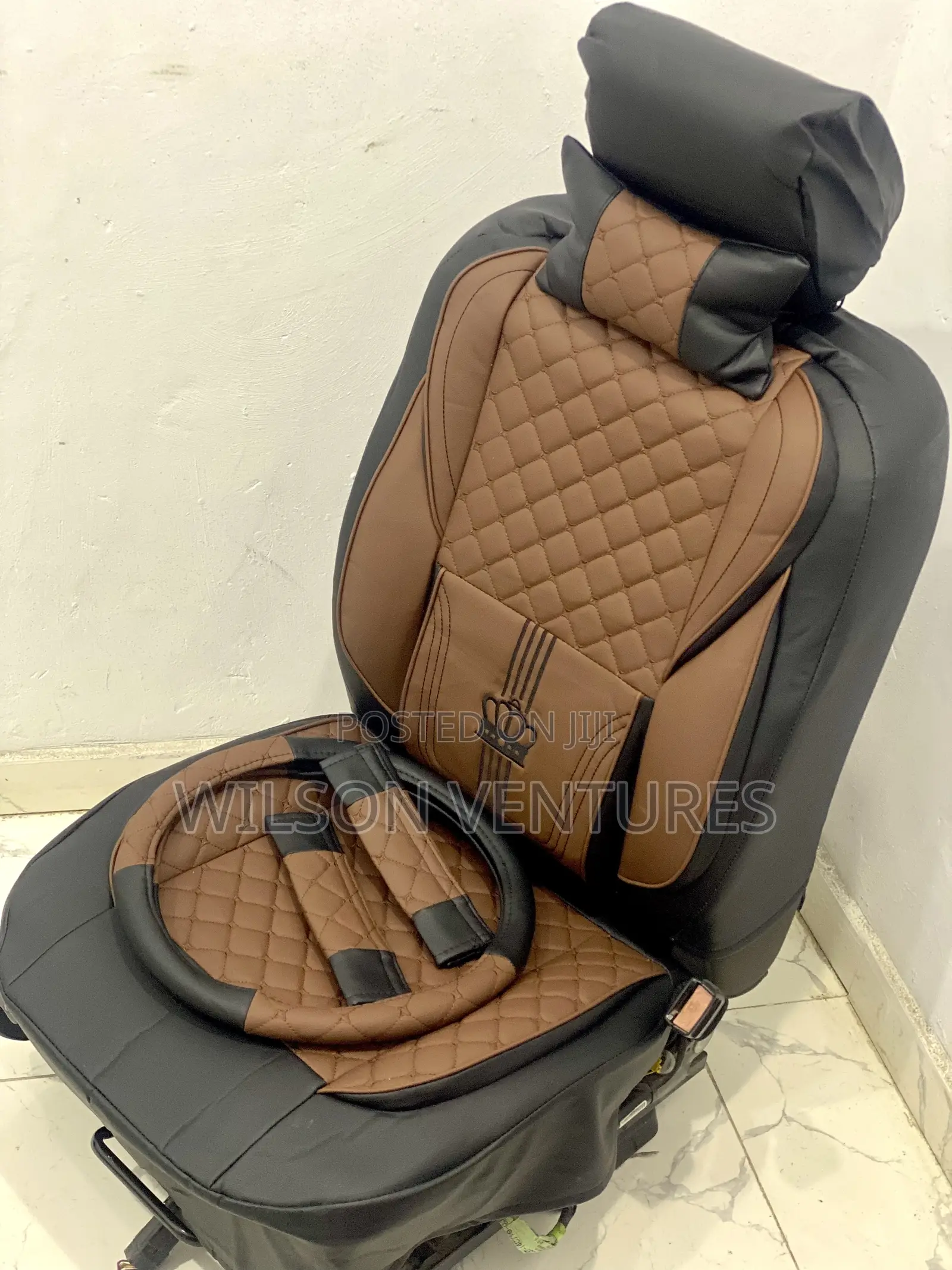 Brown Black Universal Leather Seat Cover for All 5 Seater