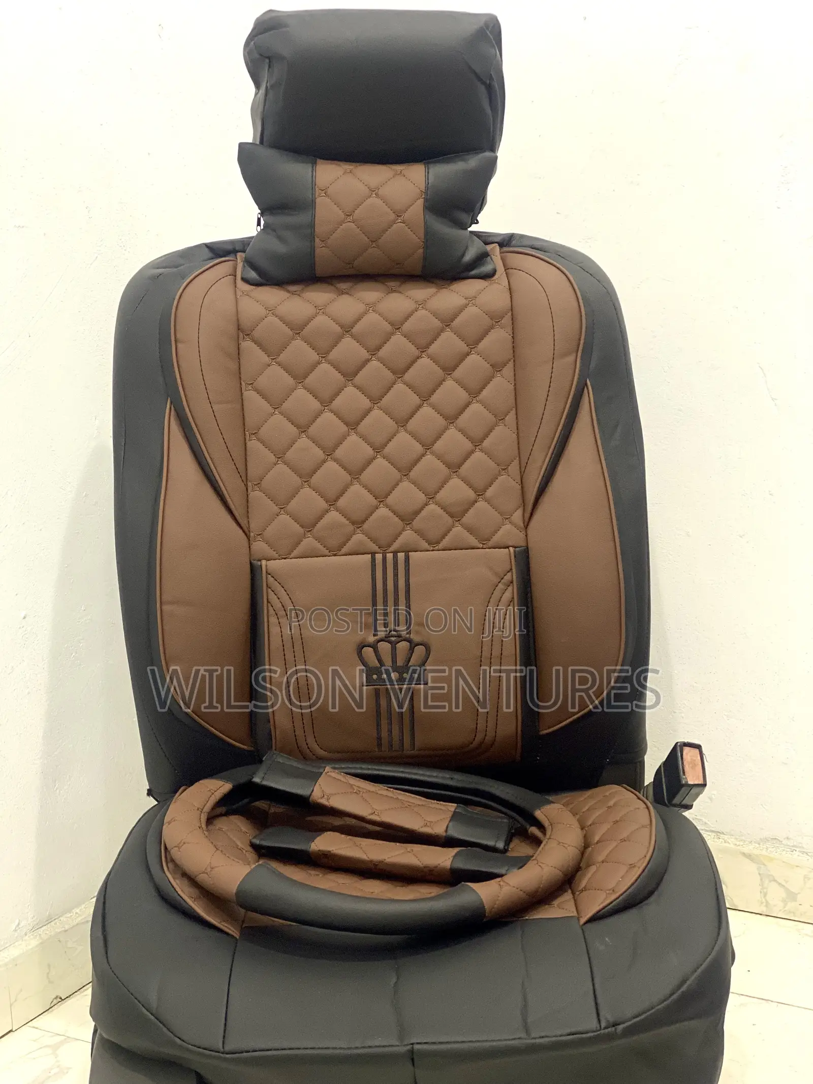 Brown Black Universal Leather Seat Cover for All 5 Seater