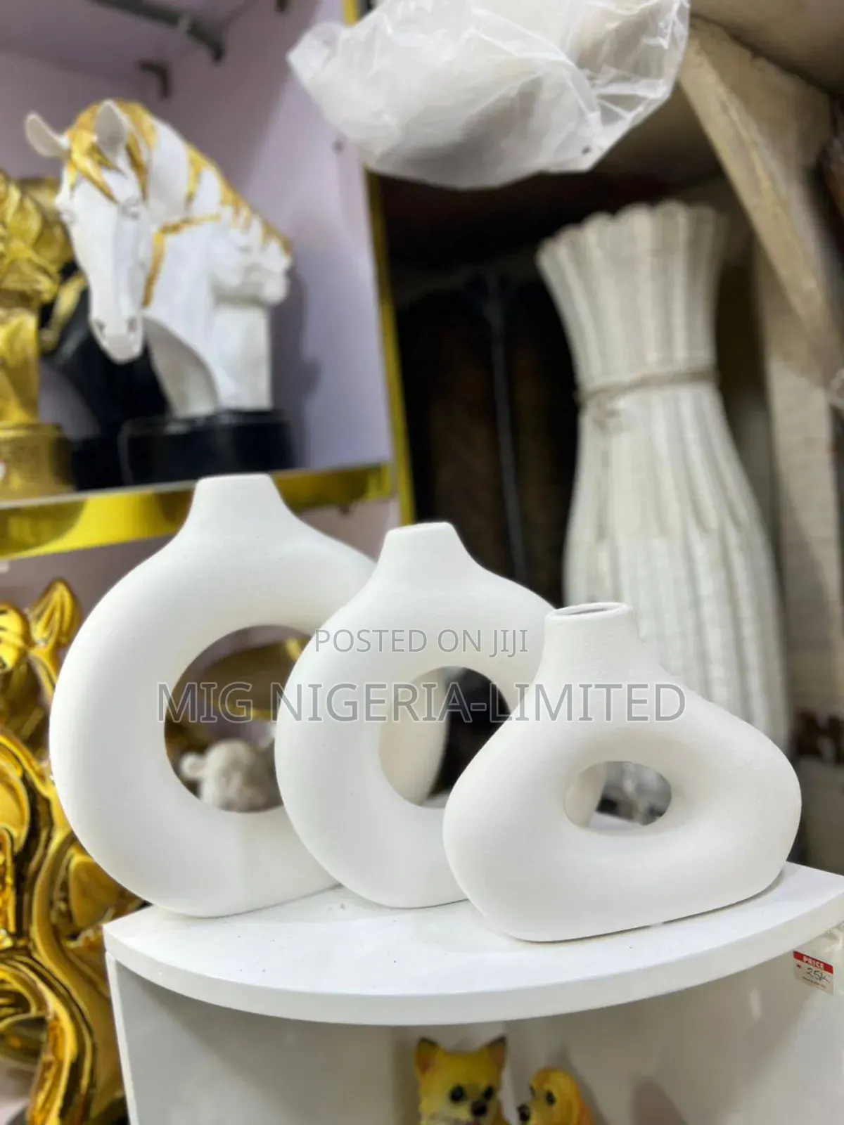 3in1 Nordic White Ceramic Vase Set Living Room Shelves Decor