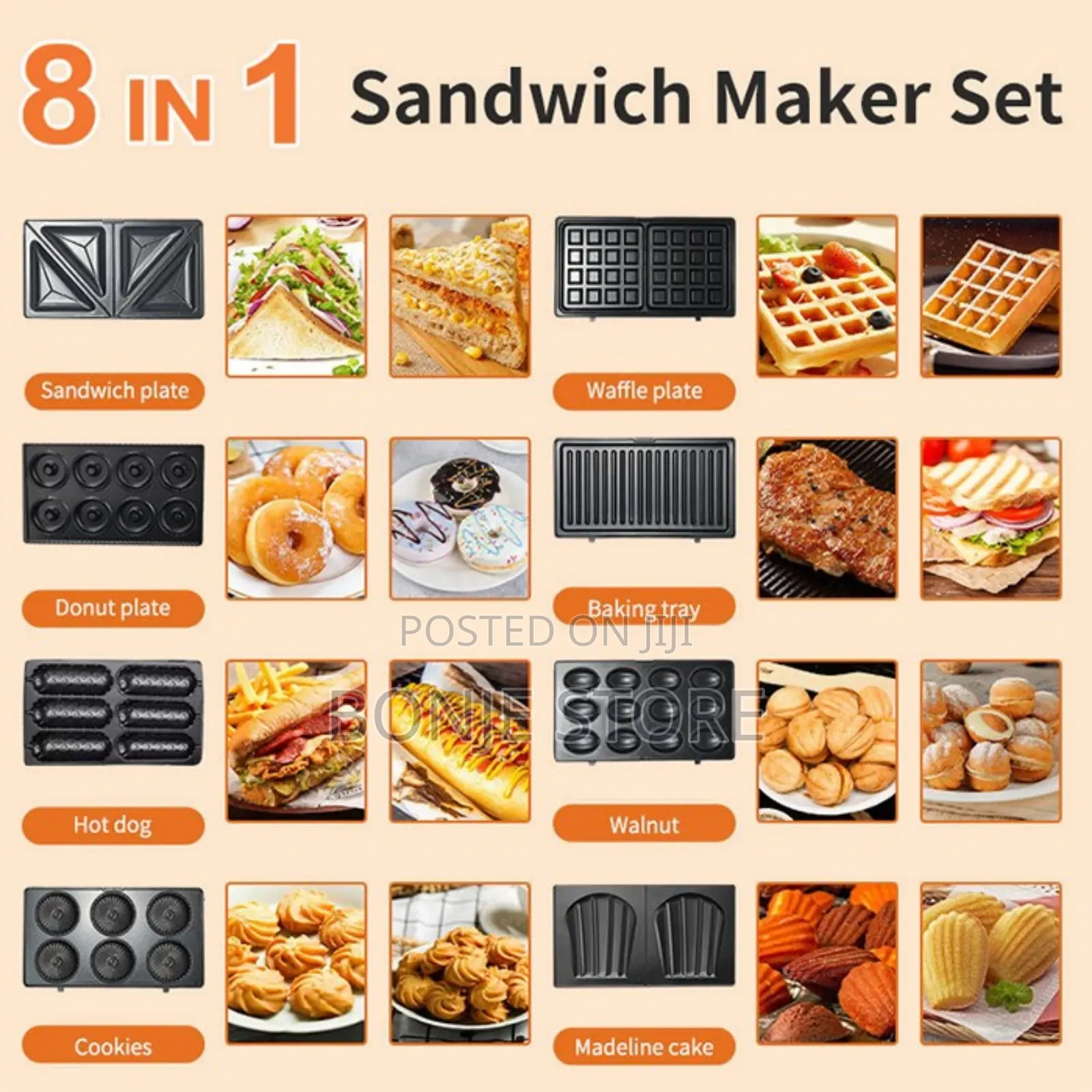 Sokany B140 8-in-1 Sandwich Maker With Detachable Plates