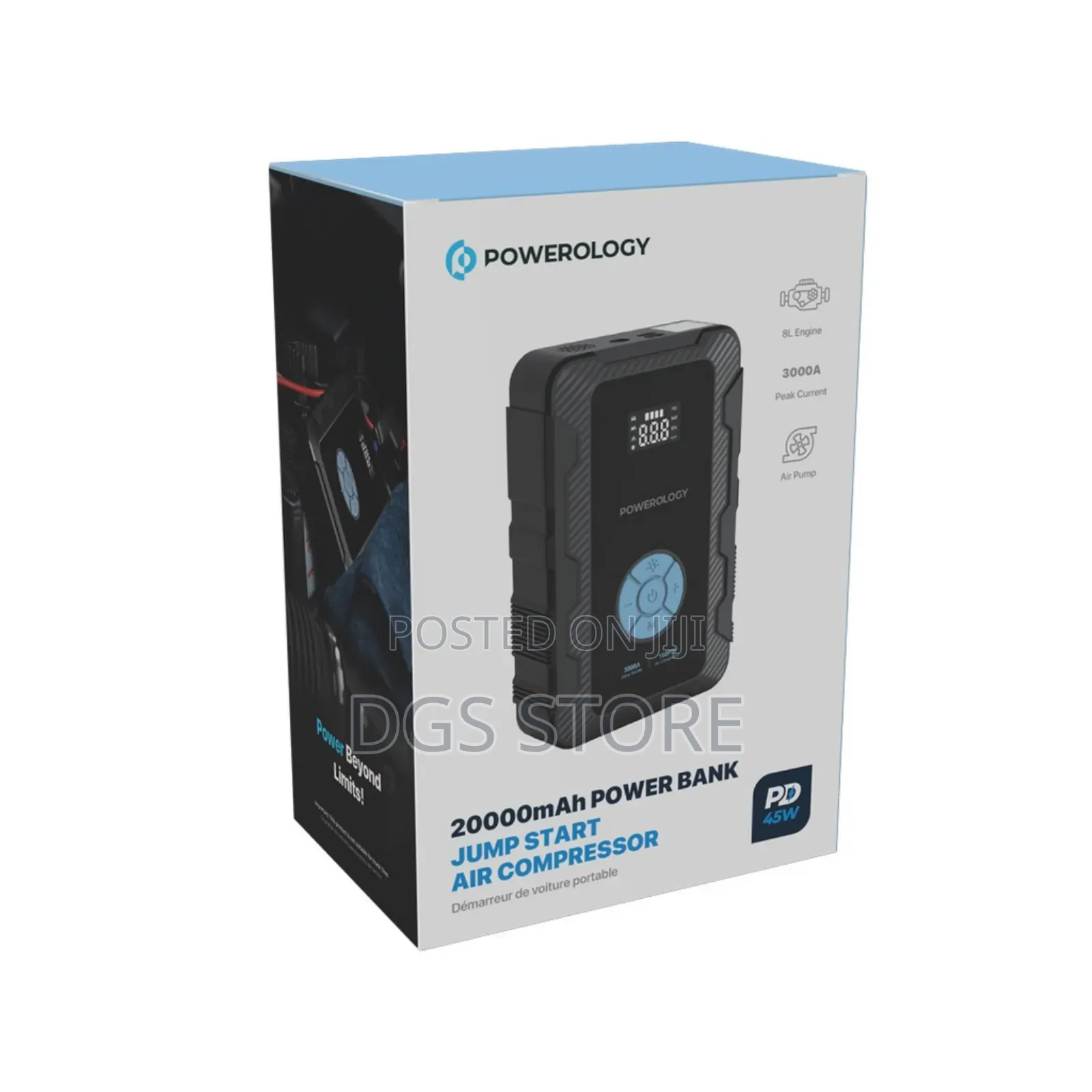 Powerology 20,000mah Power Bank Jump Start Air Compressor