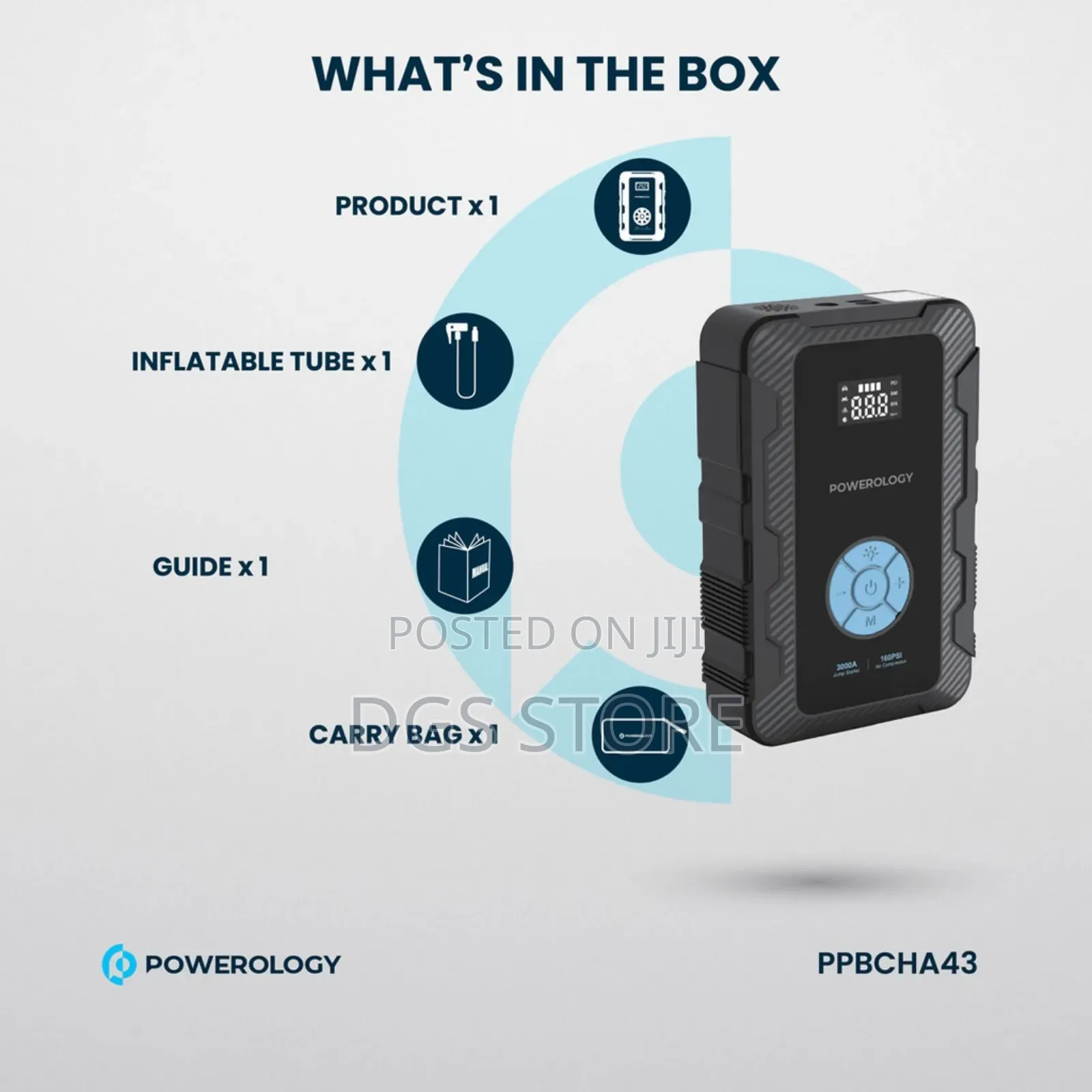 Powerology 20,000mah Power Bank Jump Start Air Compressor