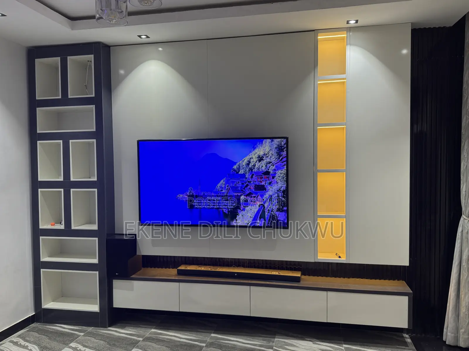 Wall Panel Entertainment Units With Flower Vase Led Light