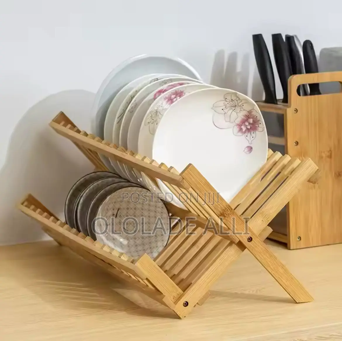 2-tier Bamboo Dish Drying Rack Utensil Holder