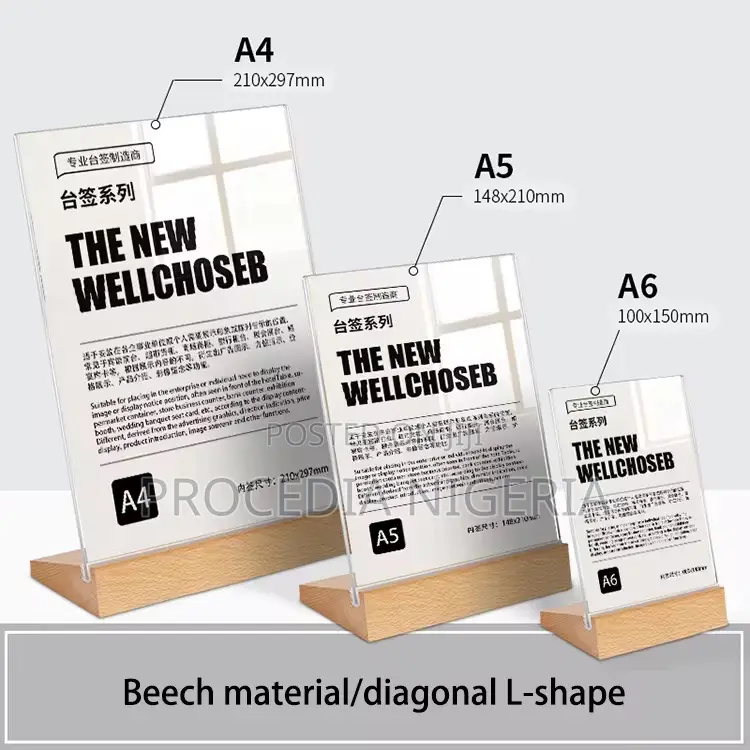 A5, A4, Acrylic Glass Wood Base Table Qr Code, Flyer, Menu Sign