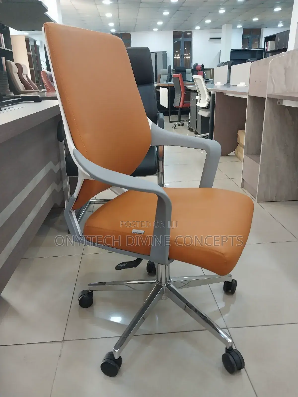 Classy Office Swivel Chair Orange and White