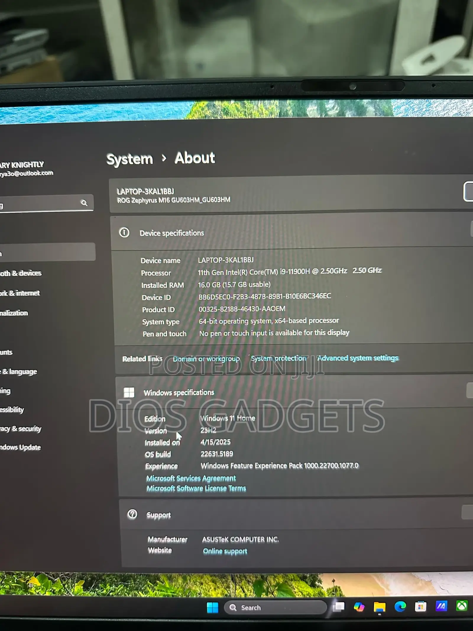 New Laptop Asus ROG Zephyrus G16 16GB Intel Core I9 SSD 1T