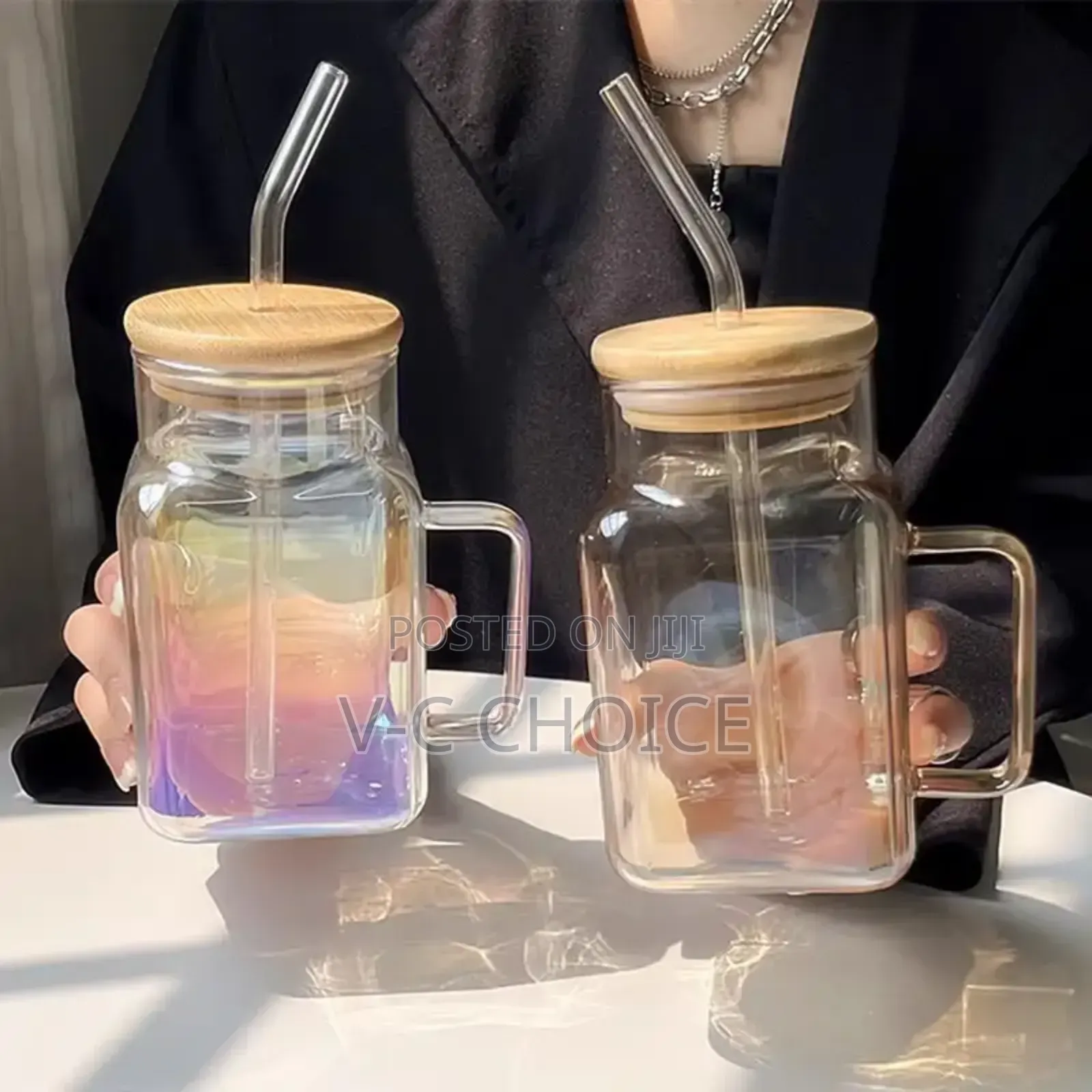Cute Glass Cup With Bamboo Lid Straw