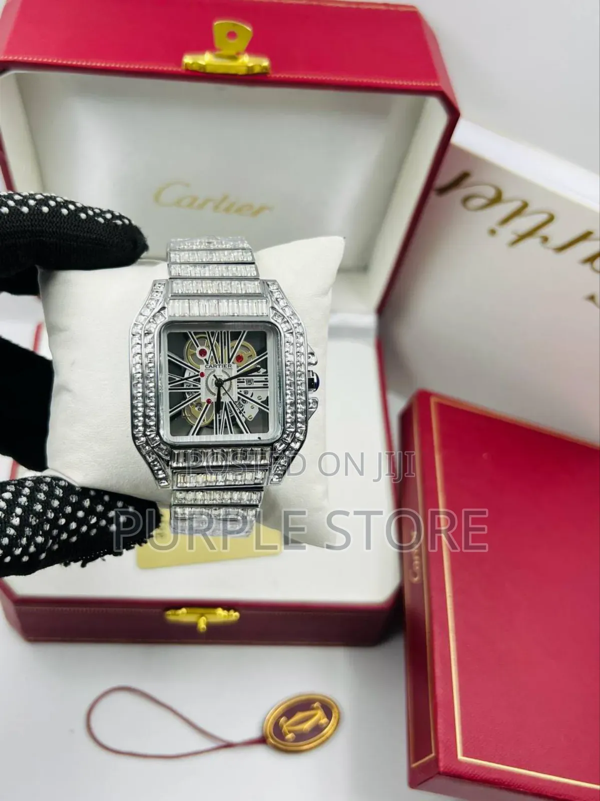 Cartier Full Iced Transparent  Dial  Silver  Watch