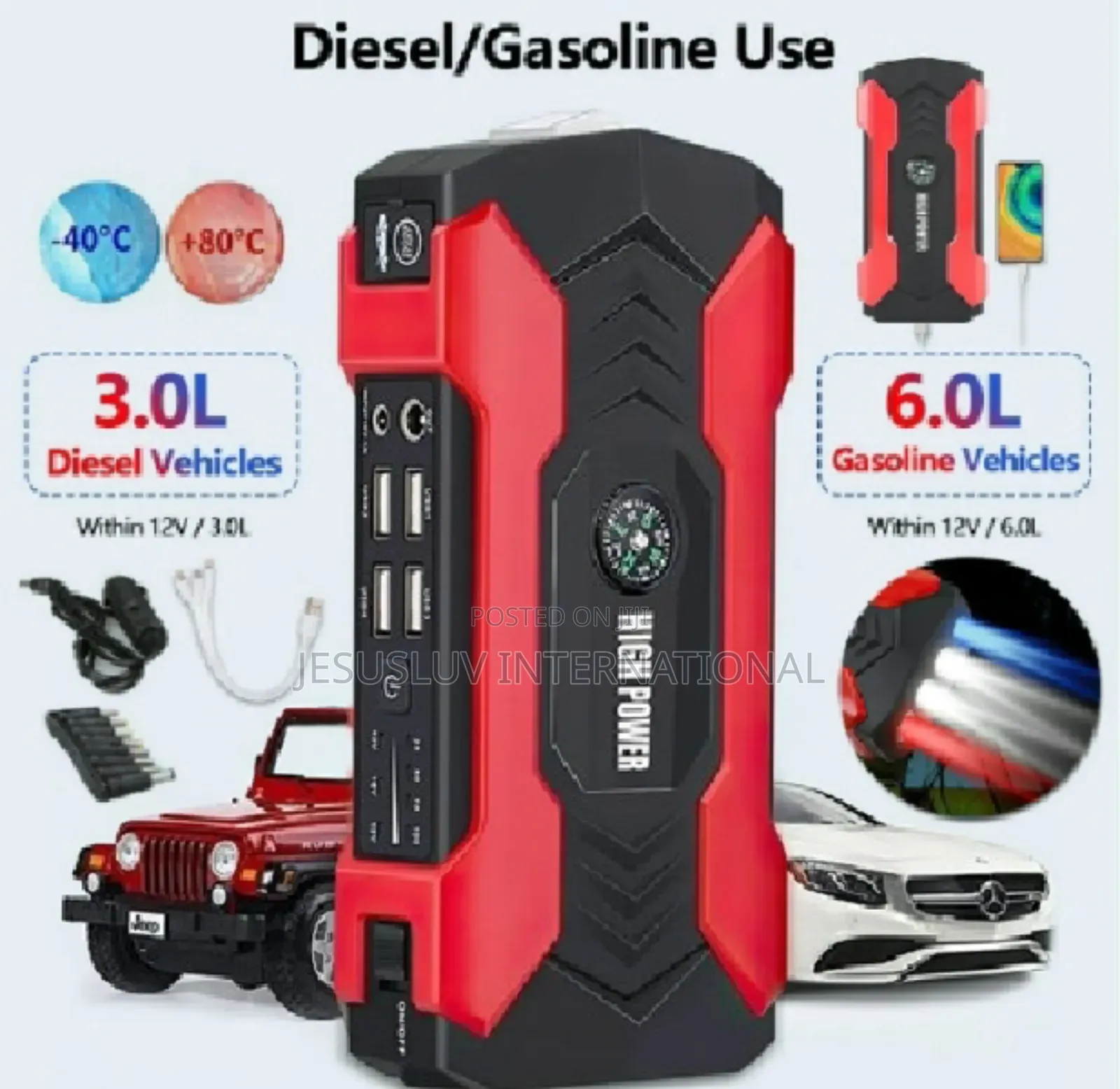 Jump Starter for Large Small Cars With Tyre Inflator