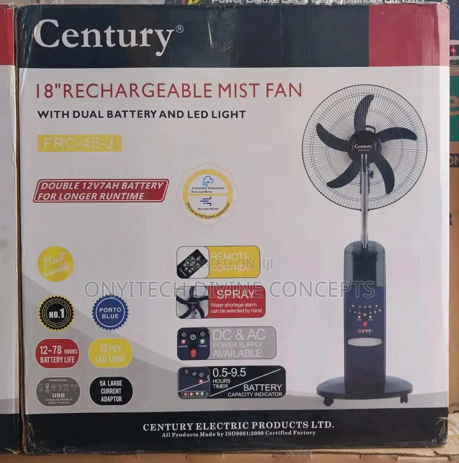 Century Dual Battery Rechargeable Mist Fan 3 Days Runtime