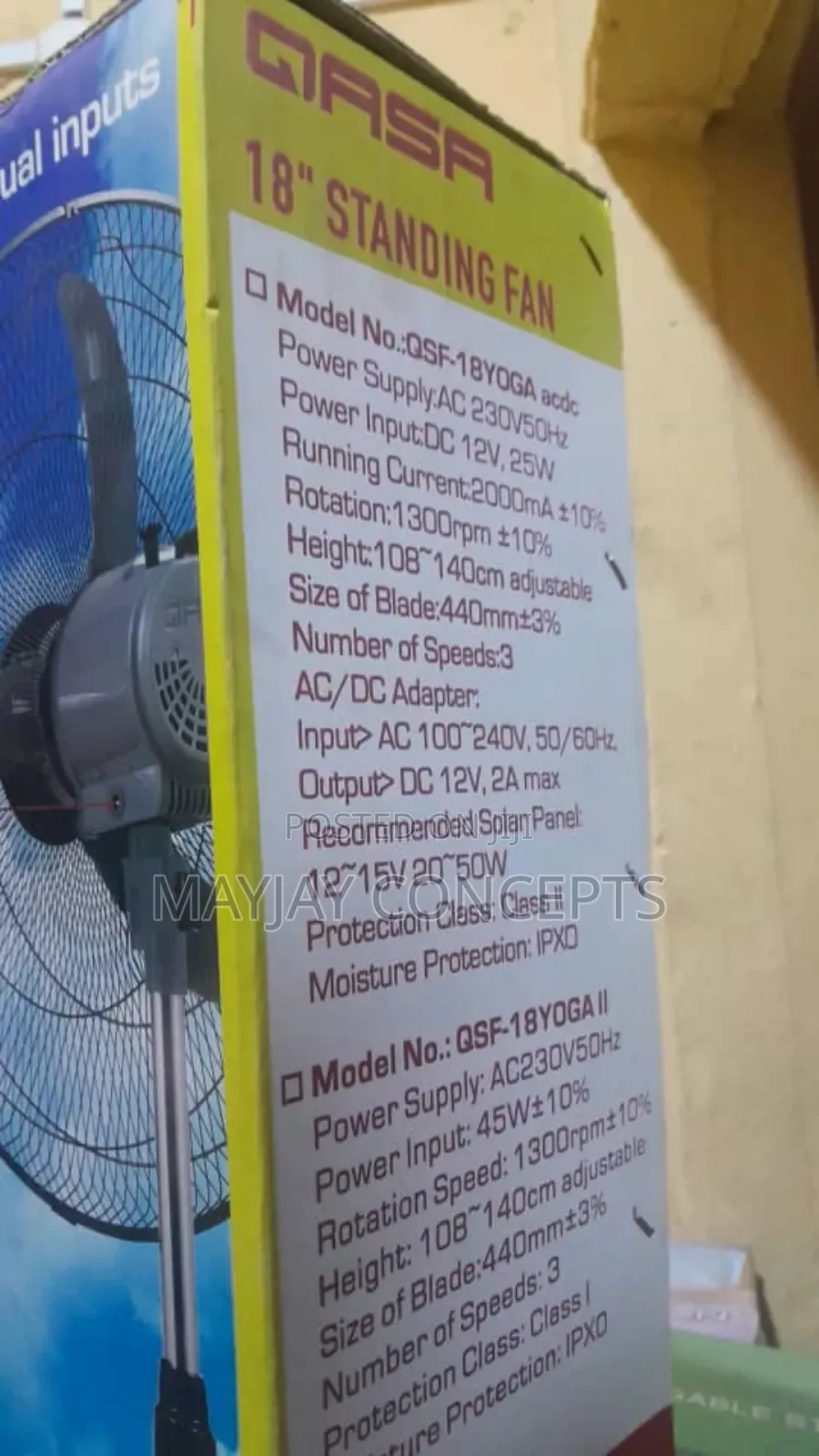 18inches Qasa Ac/Dc Solar Standing Fan - Yoga Stand