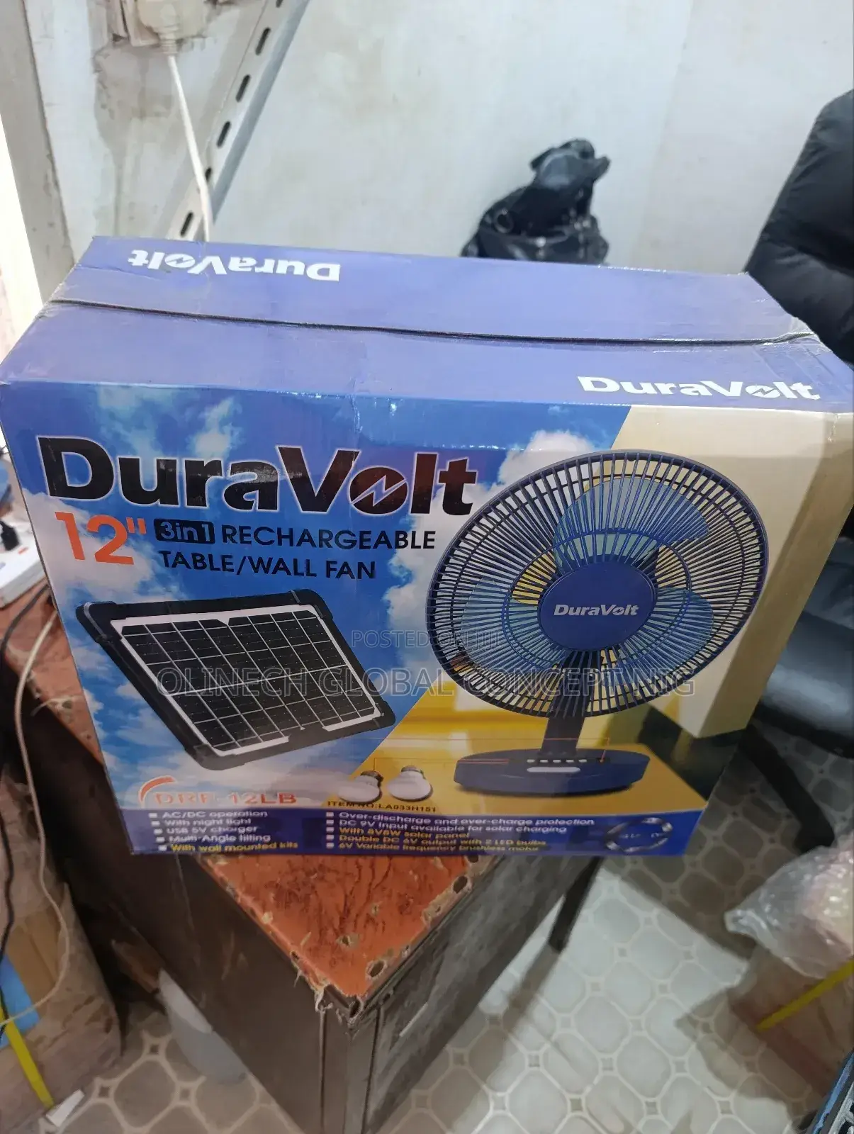Duravolt 12 Inches 3 In One Rechargeable Table/Wall Fan