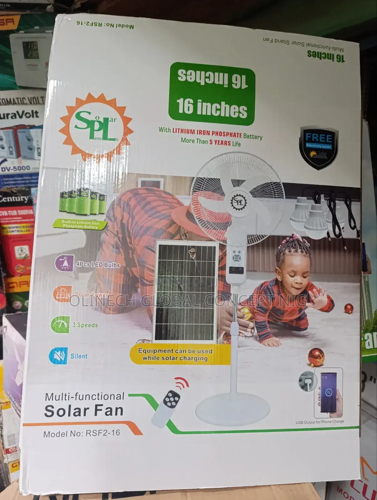 Spl 16 Inches Solar Multifunctional Standing Fan