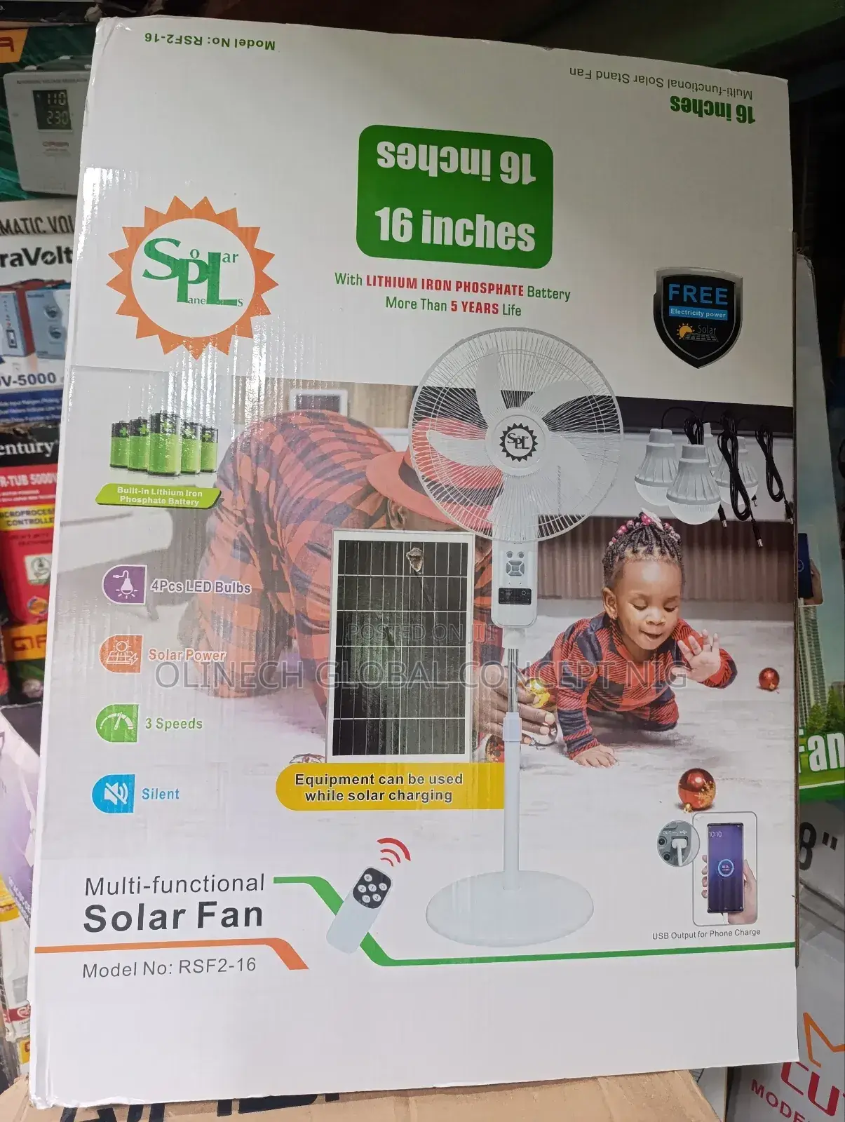 Spl 16 Inches Solar Multifunctional Standing Fan