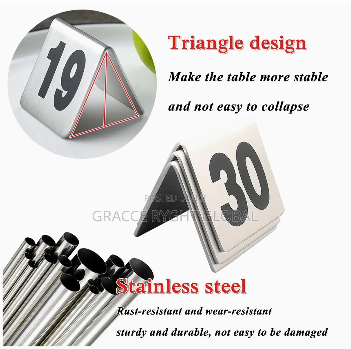 Metal Tent Table Numbers Signs for Restaurants, Cafes, Bars