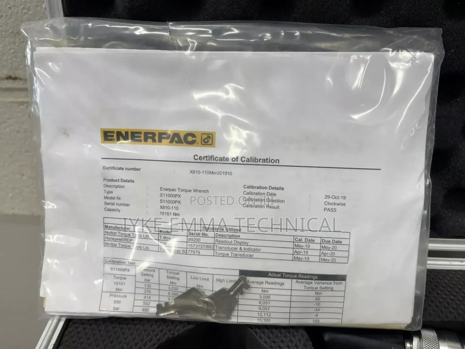 Enerpac Square Drive Hydraulic Torque Wrench 1" 1-1/2"