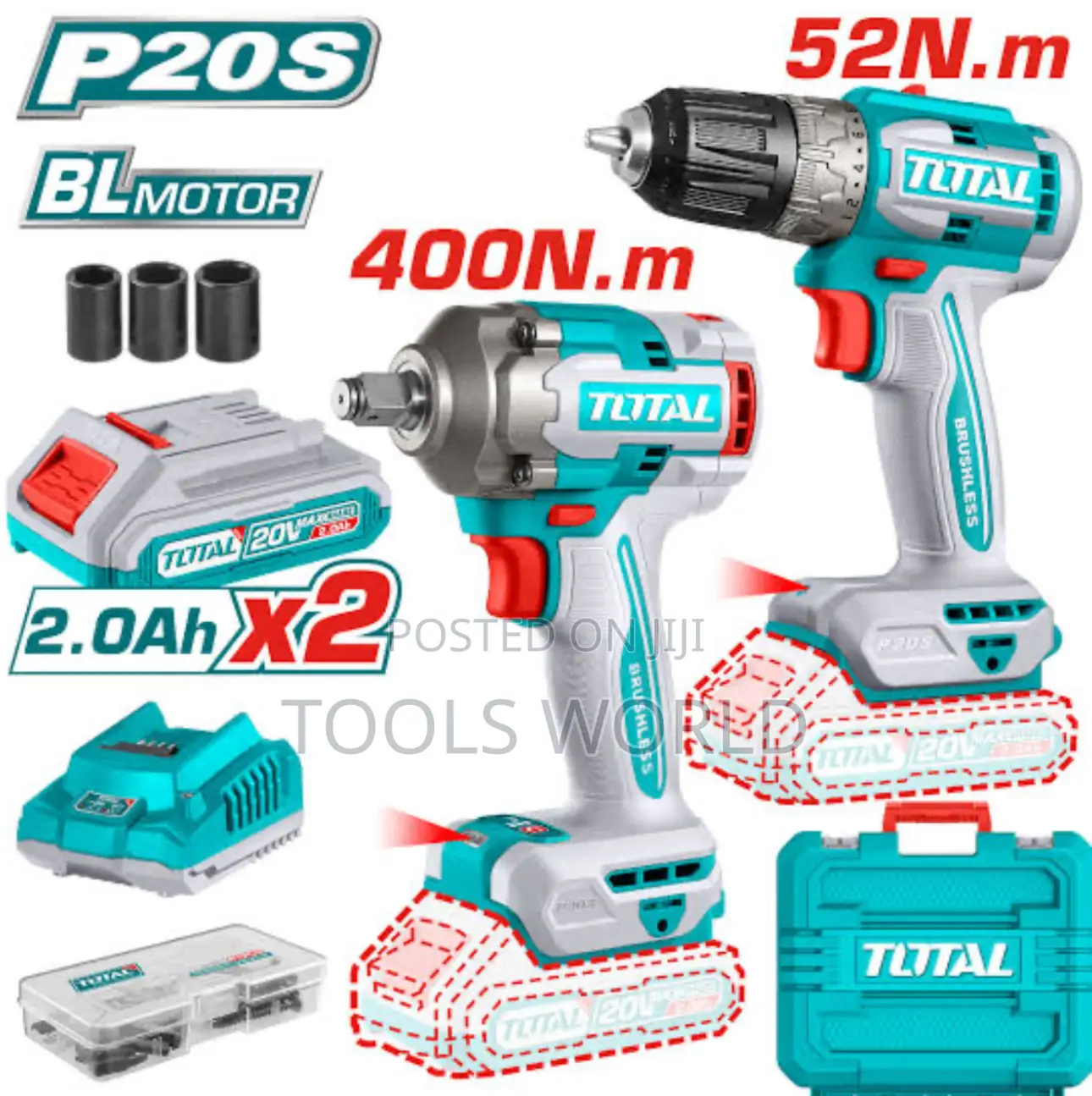 Total - Cordless Drill With Impact Wrench, 2 X 2ah Battery