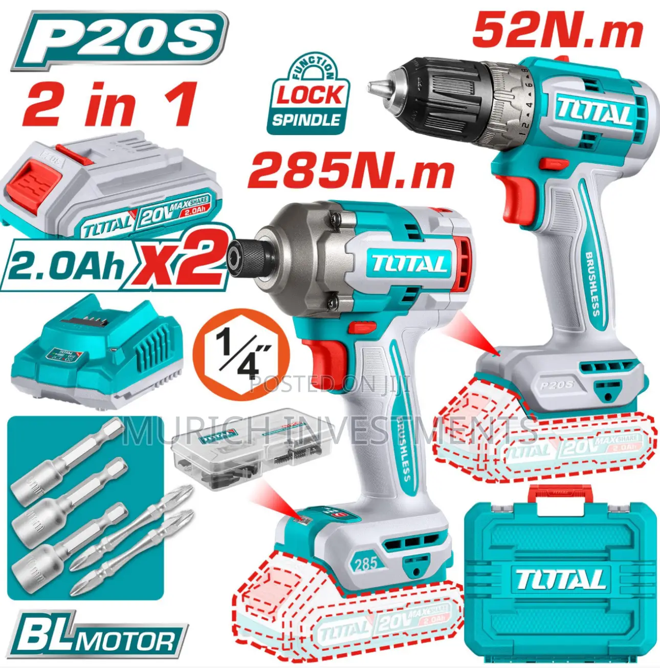 Cordless 20v 2pc Combo Kit Impact Driver and Cordless Drill