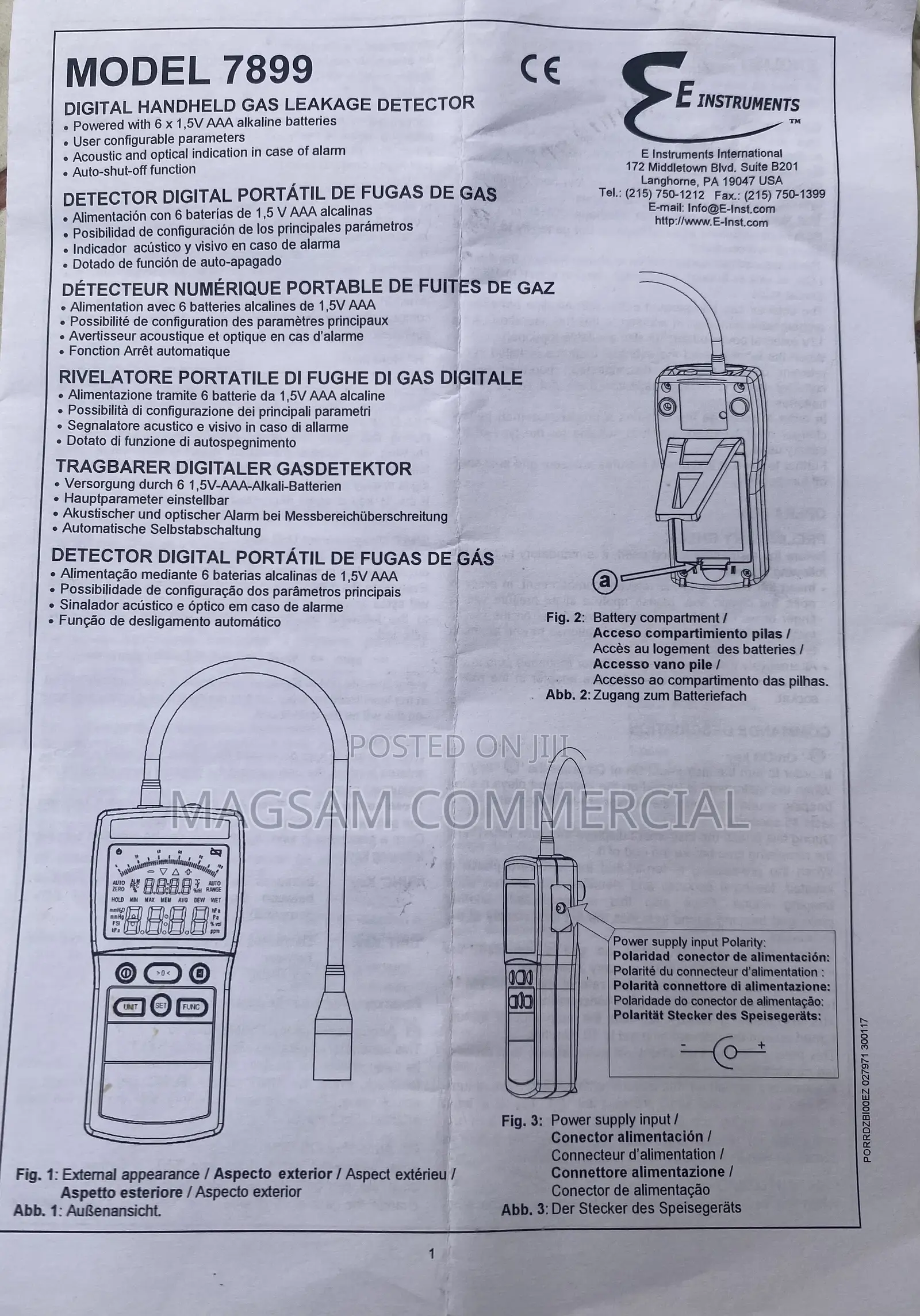 E Instruments 7899 Combustible Gas Sniffer / Leak Detecto